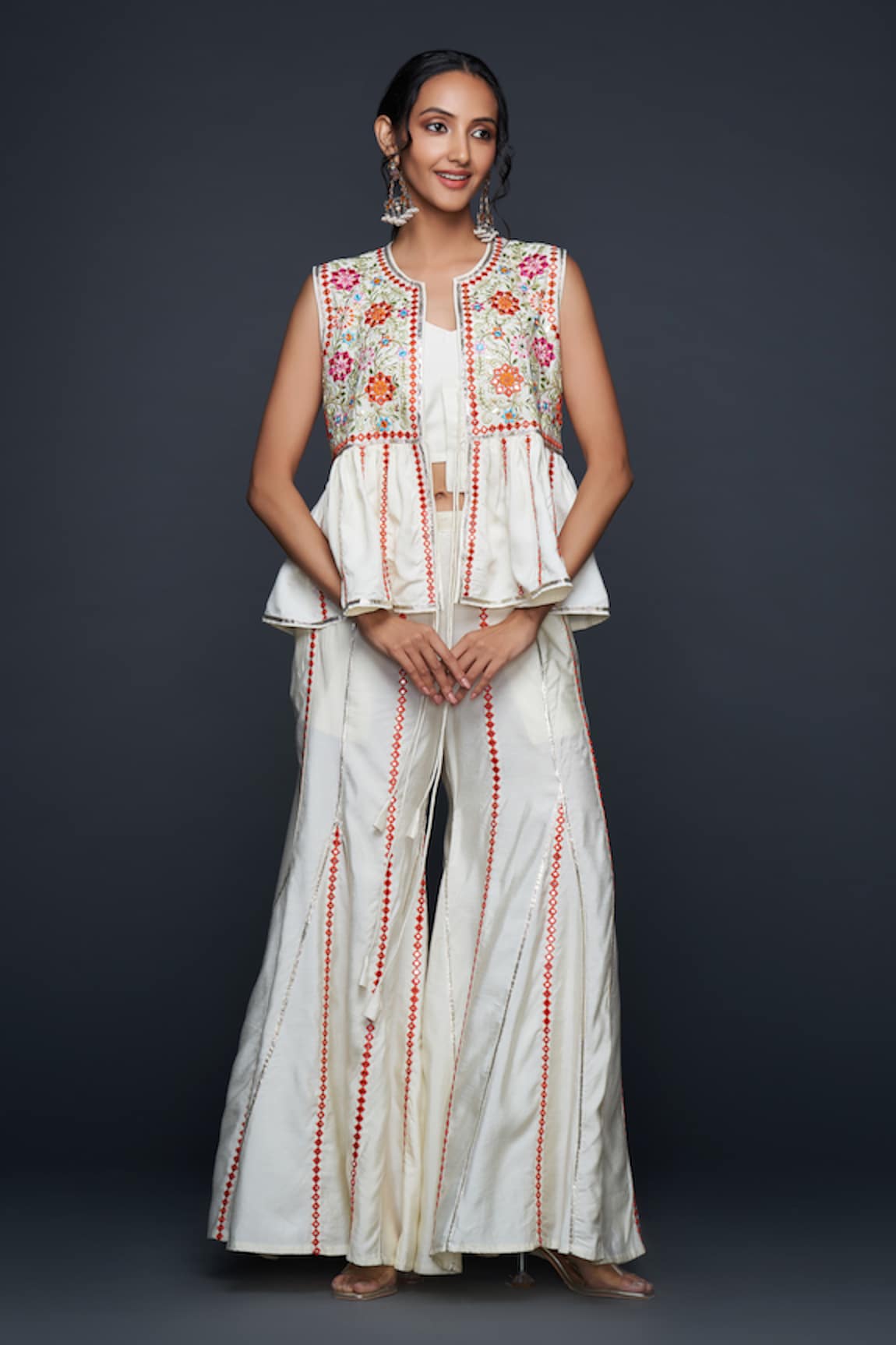 Gulabo by Abu Sandeep Gardenia Thread & Mirror Embroidered Gilet Top