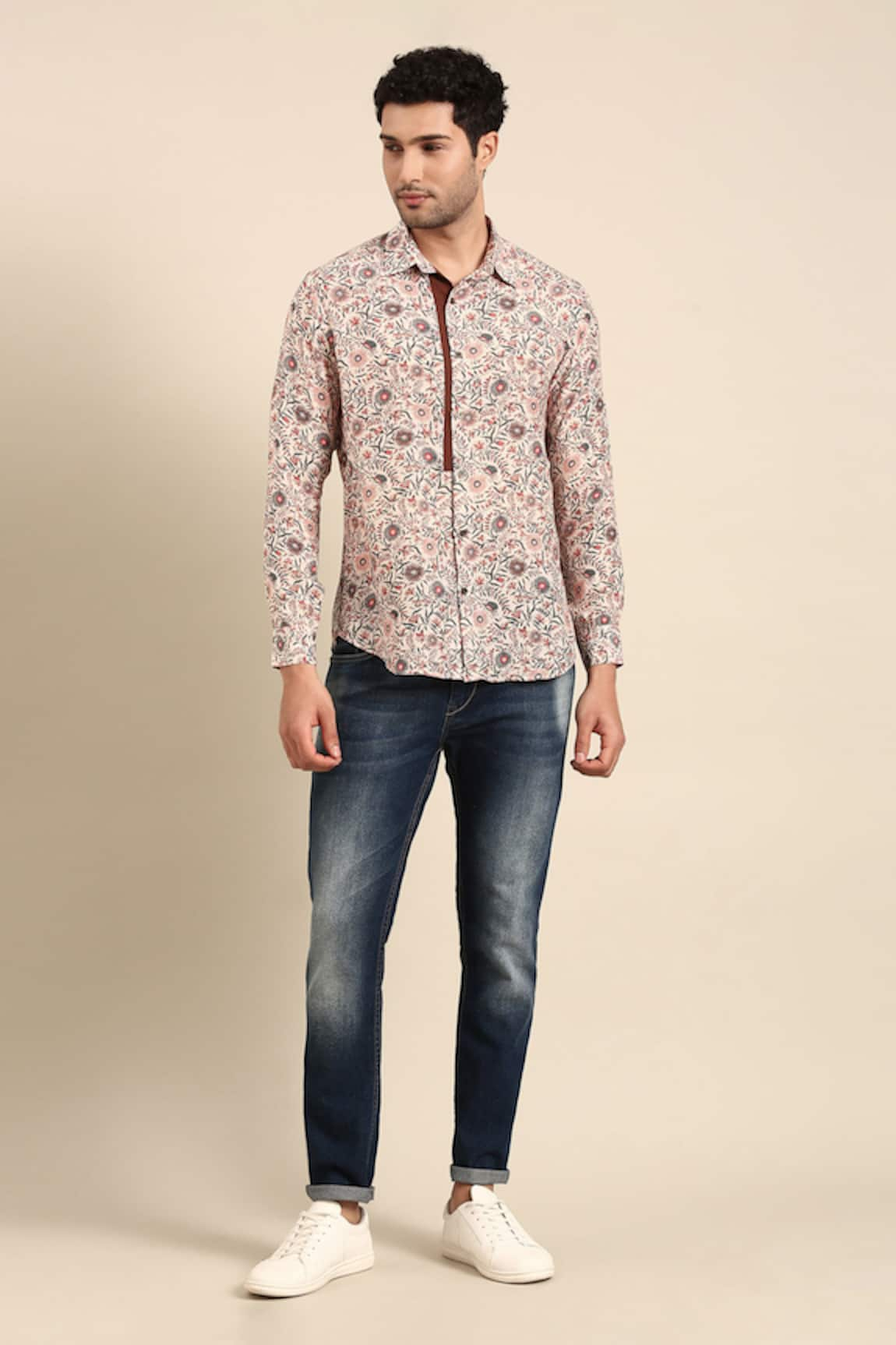 Mayank Modi - Men Sunflower Print Cuff Sleeves Shirt