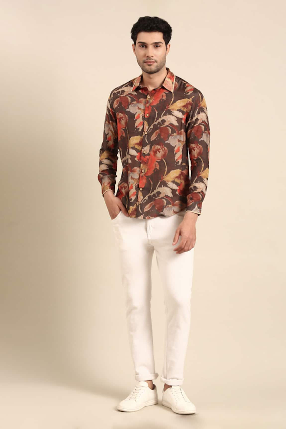 Mayank Modi - Men Floral Abstract Print Cuff Sleeve Shirt