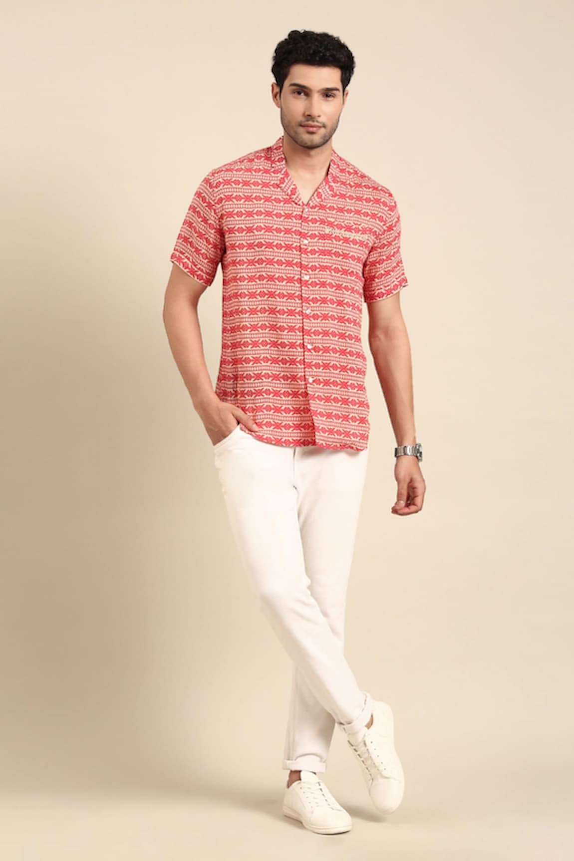 Mayank Modi - Men Geometric Band Print Shirt