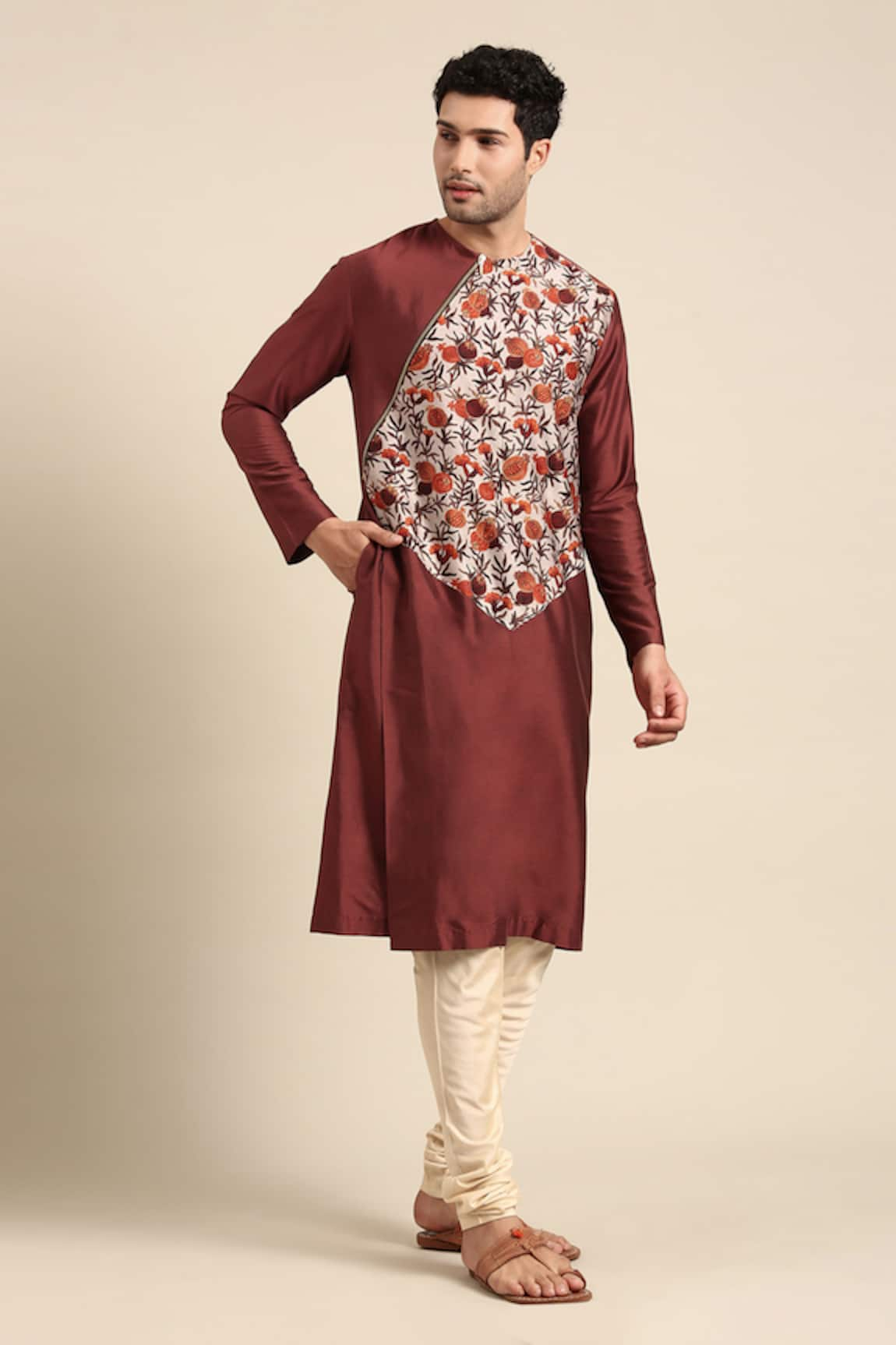 Mayank Modi - Men Pomegranate Print Kurta With Pant