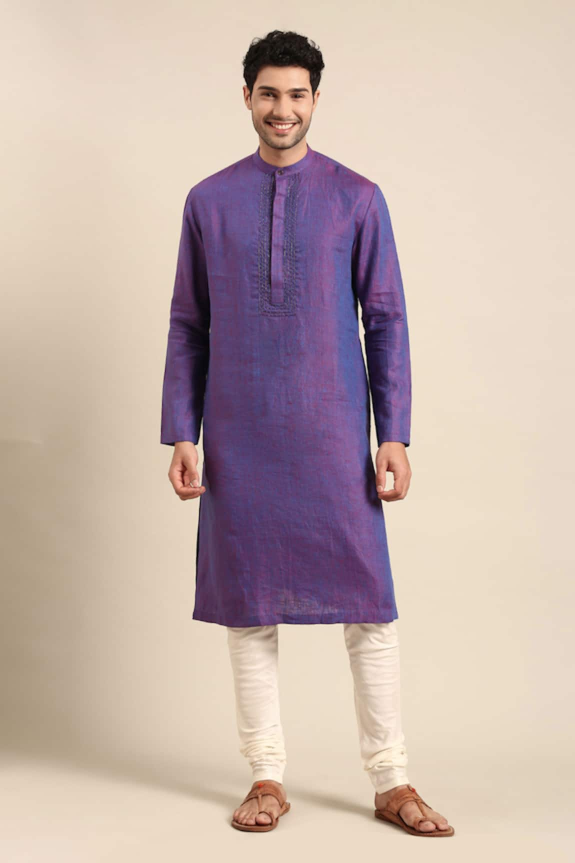 Mayank Modi - Men Bead Embroidered Placket Kurta With Pant