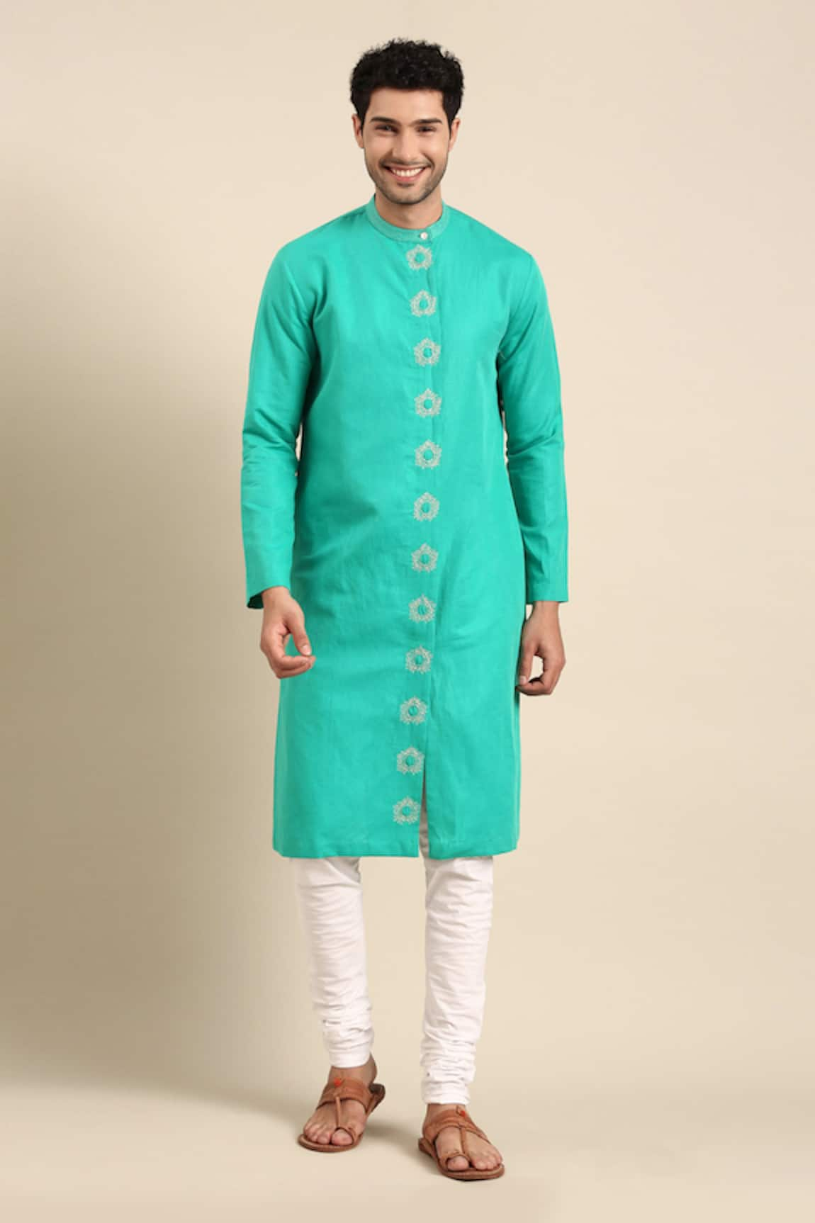 Mayank Modi - Men Thread Embroidered Placket Kurta With Pant