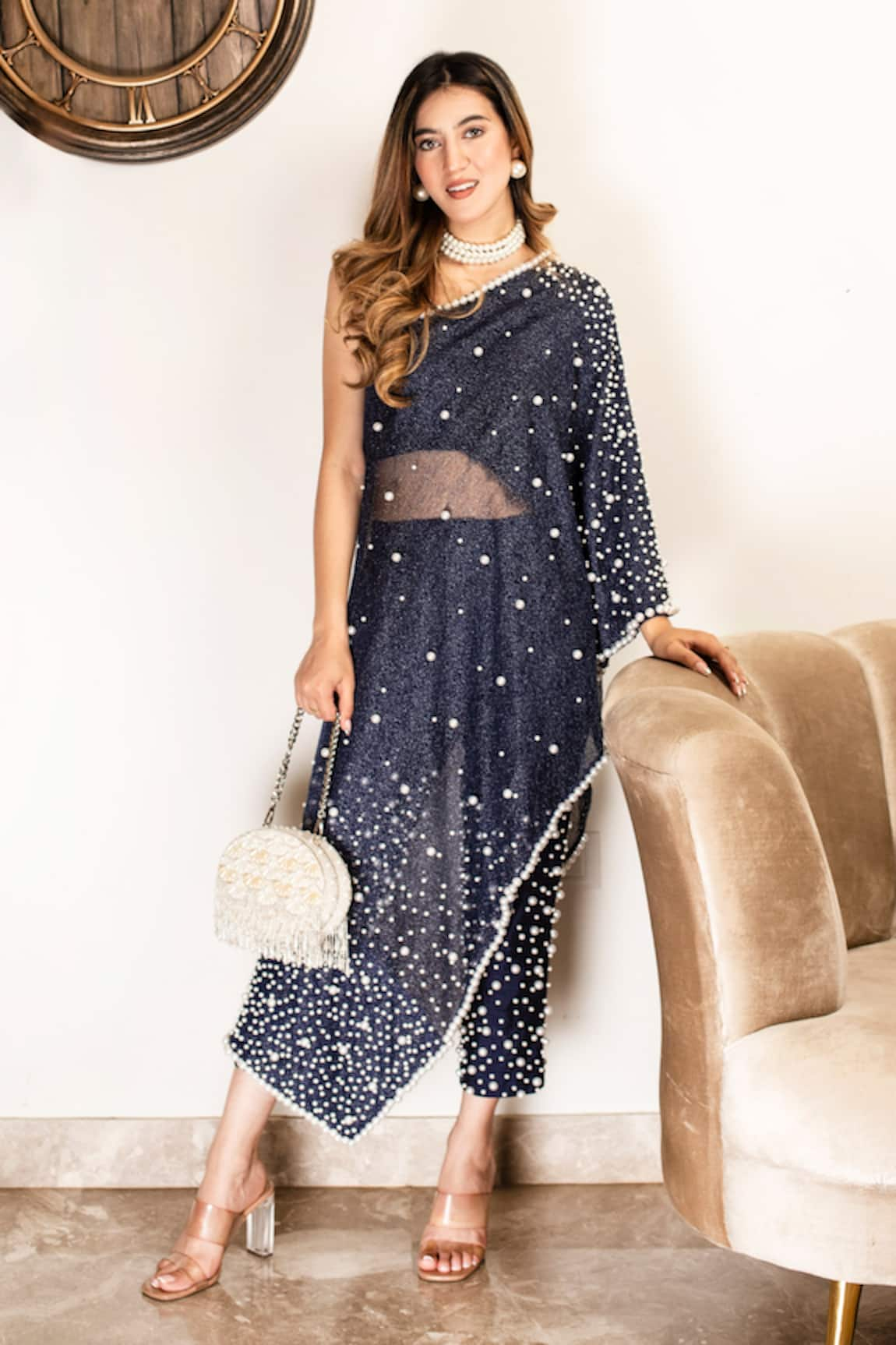 Mehul Gupta Pearl Meadow Embroidered Cape With Pant