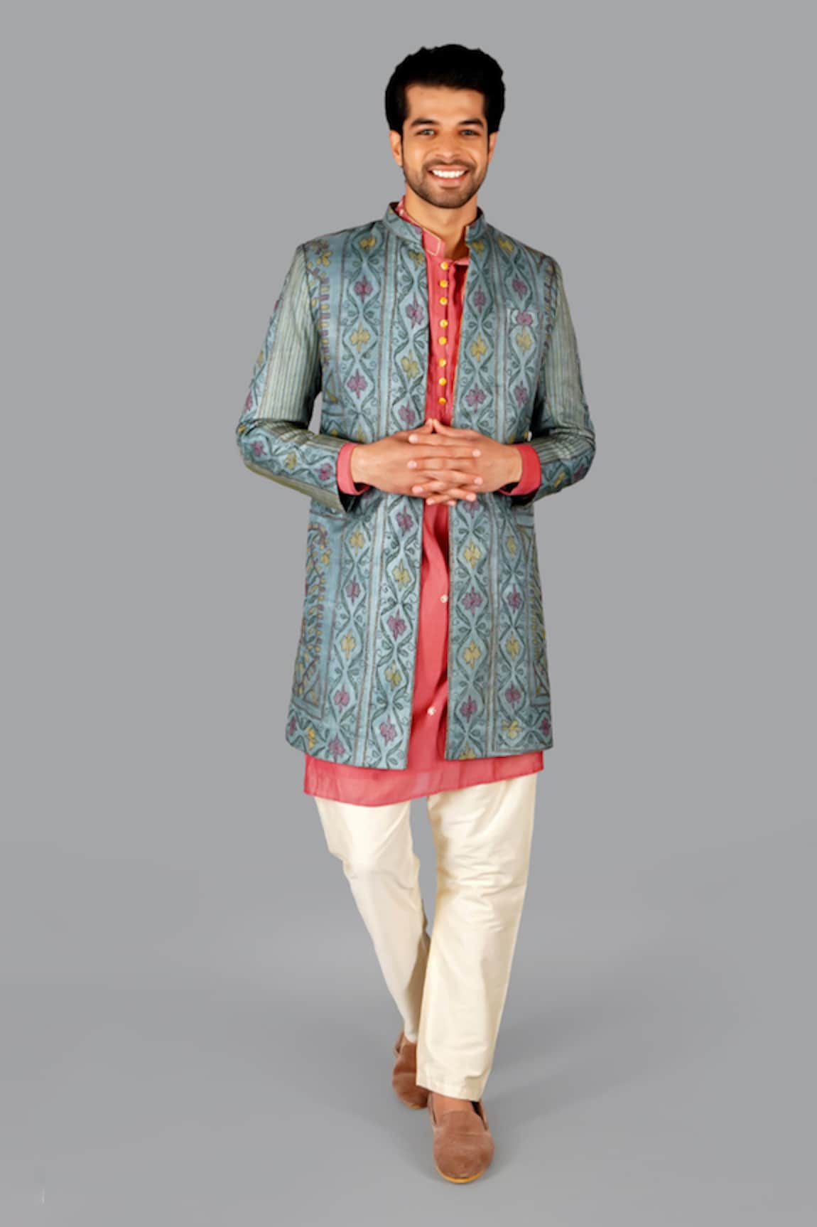 Gaurav Katta Kantha Embroidered Jacket Pant Set