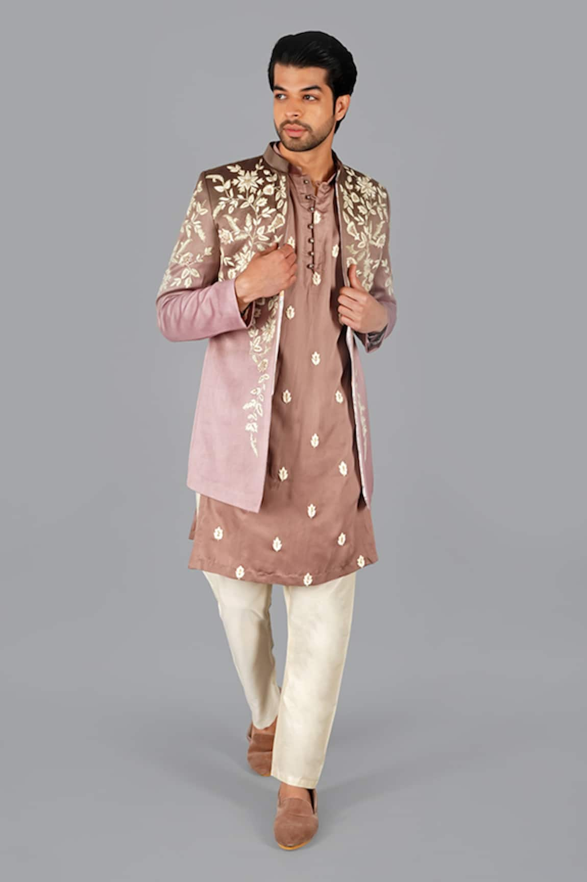 Gaurav Katta Embroidered Front-Open Jacket Kurta Set