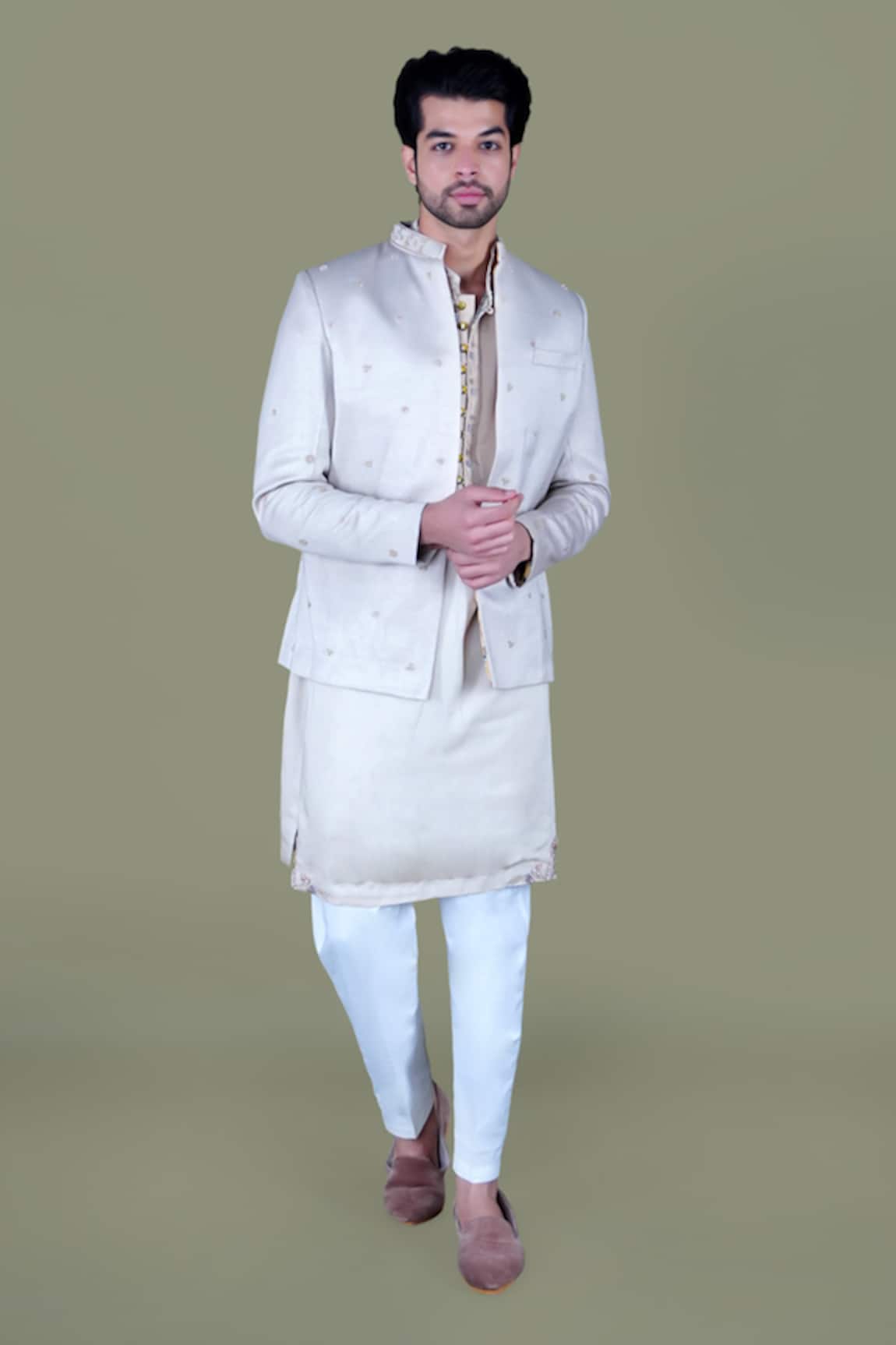 Gaurav Katta Pearl Embroidered Nehru Jacket Set