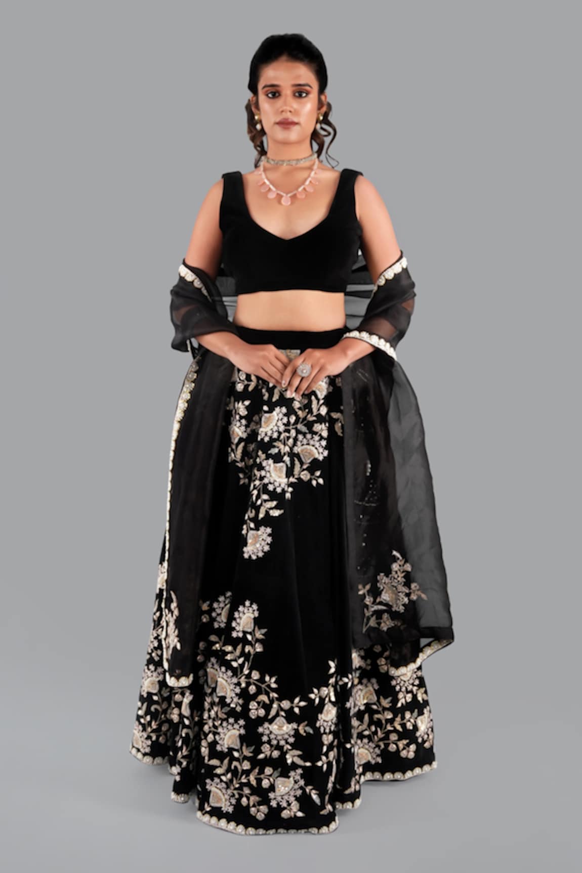 Gaurav Katta Velvet Pearl Embellished Lehenga Set