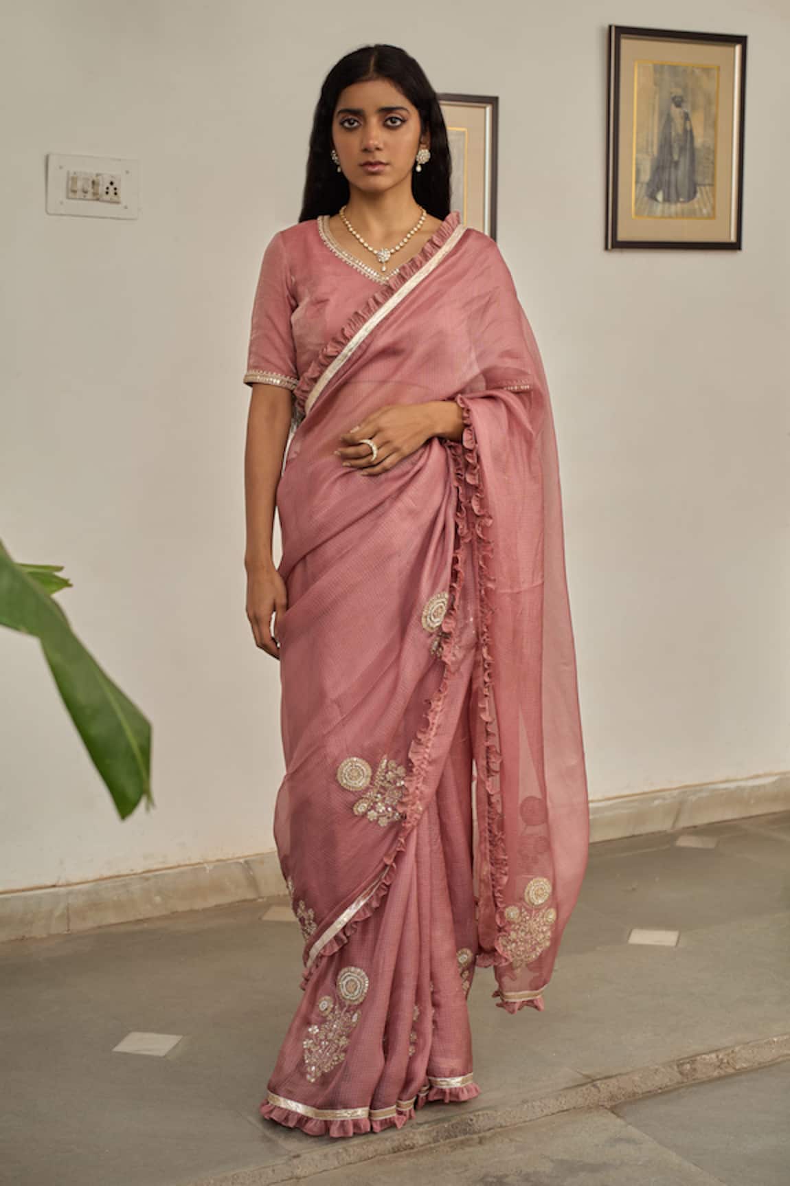 Apeksha Jain Label Kasturi Gota Floral Embroidered Saree With Blouse