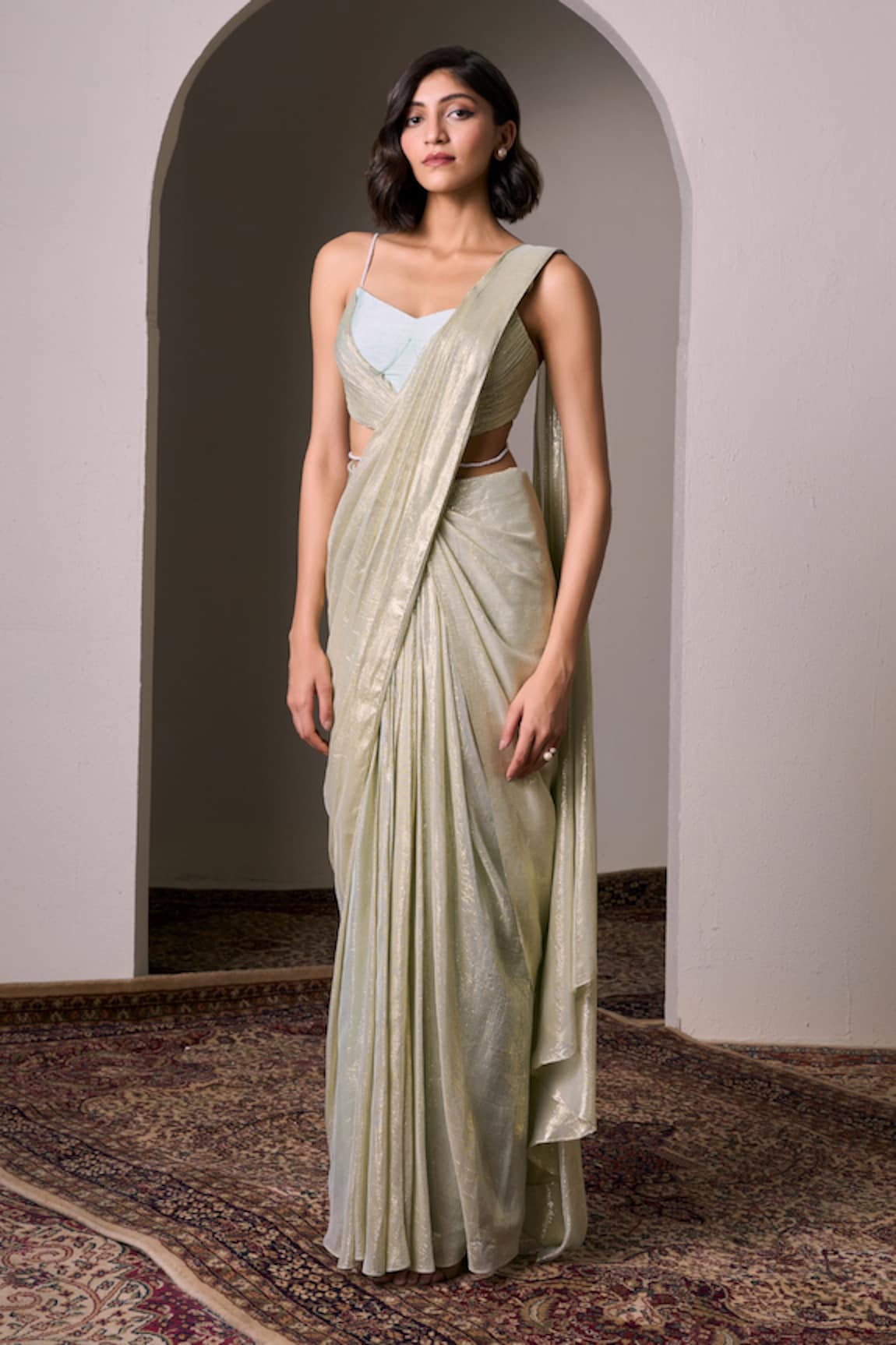 Parshya Pre-Draped Saree With Hand Embellished Blouse