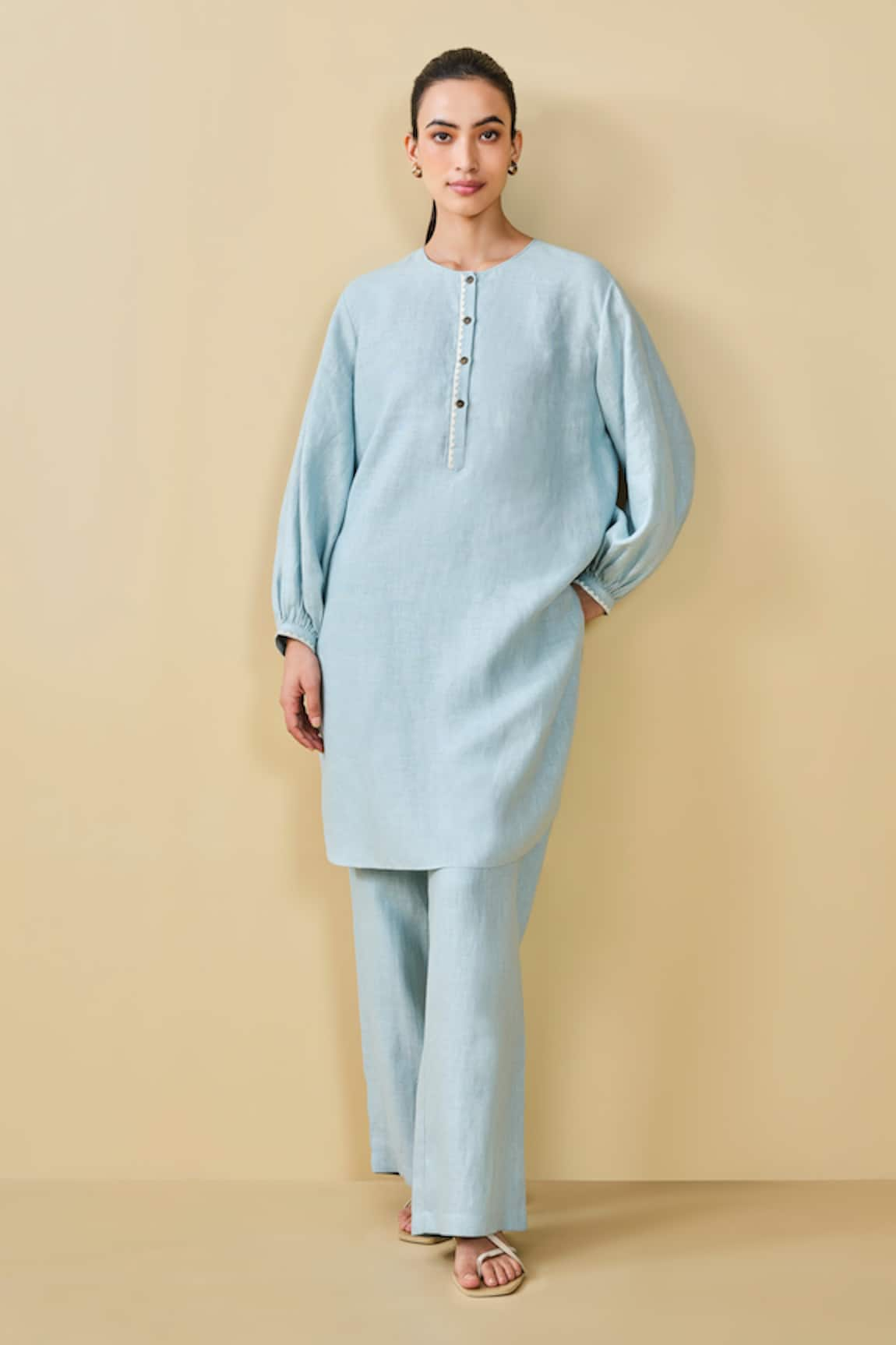 Grassroot By Anita Dongre Whirl Hemp Placket Embroidered Kurta & Pant Set