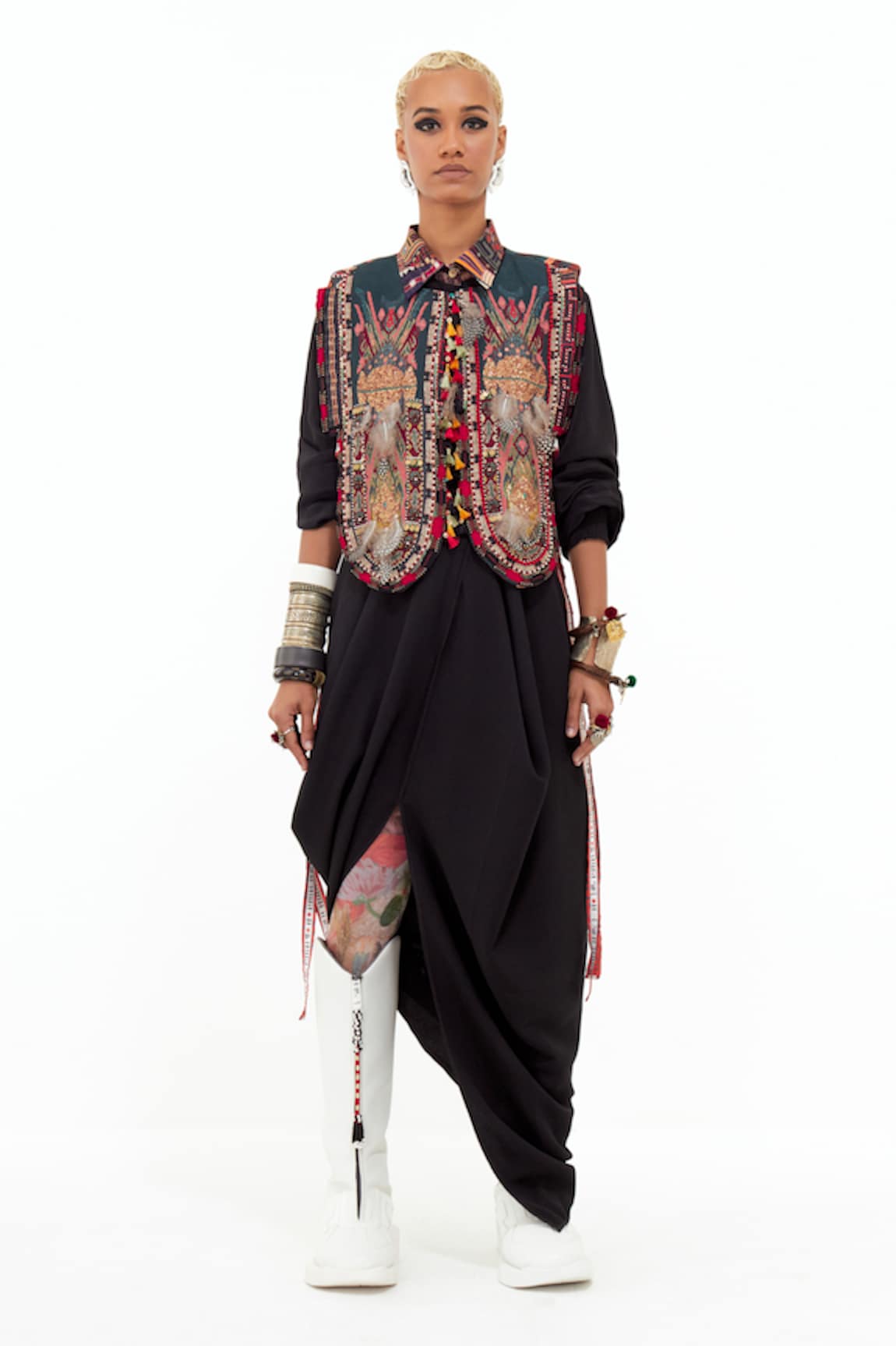 Aseem Kapoor Tribal Embroidered Gilet Jacket With Shirt