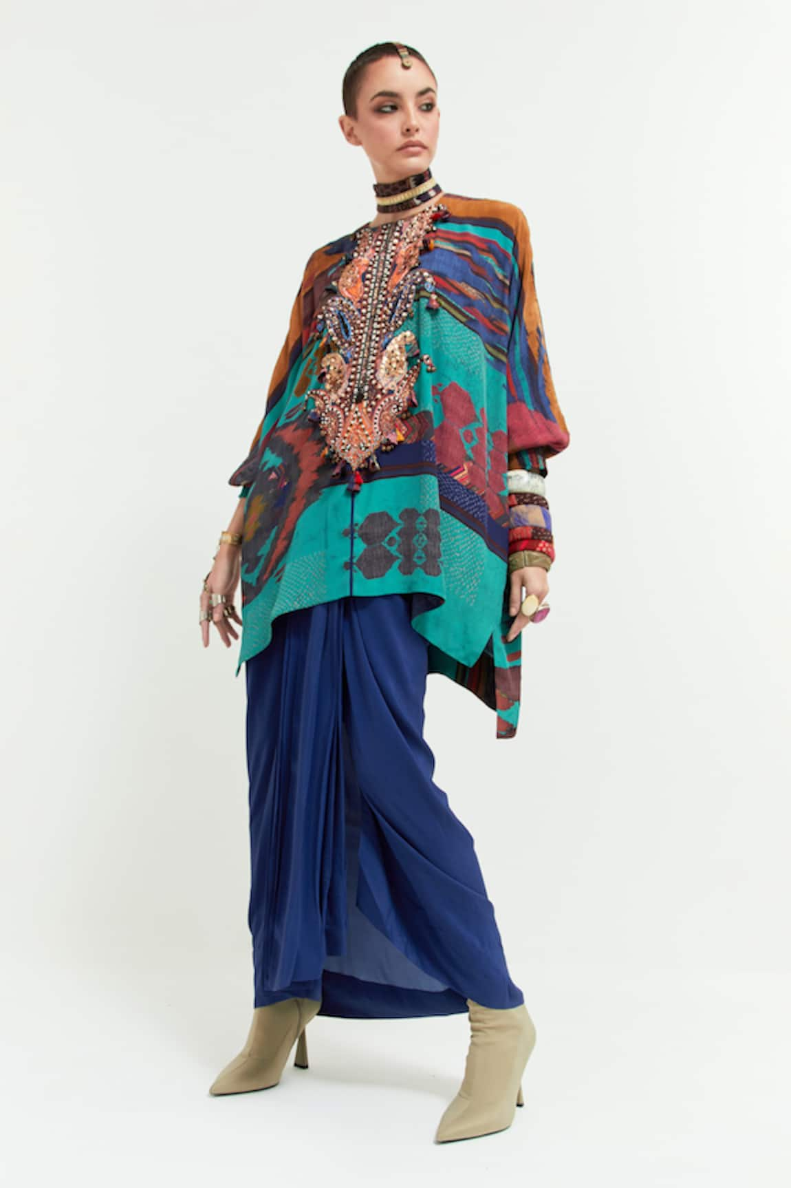 Aseem Kapoor Kuru Sequin Paisley Embroidered Yoke Trapeze Kurta With Draped Skirt