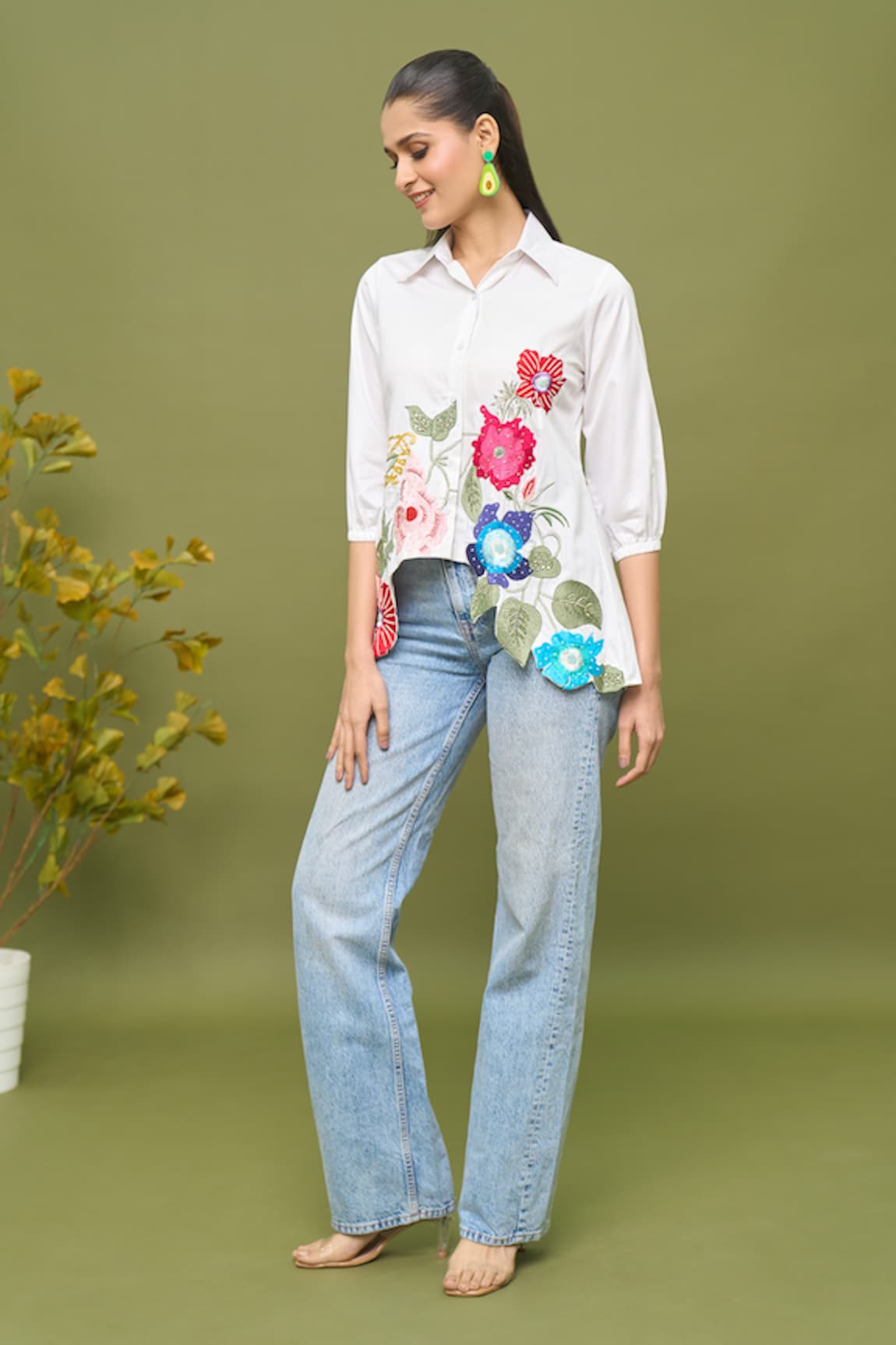 Naintara Bajaj Vanilla Blooming Floral Embellished Shirt