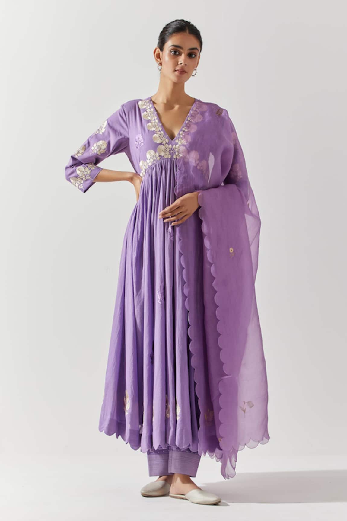 Label Earthen Floral Embroidered Yoke Anarkali Pant Set