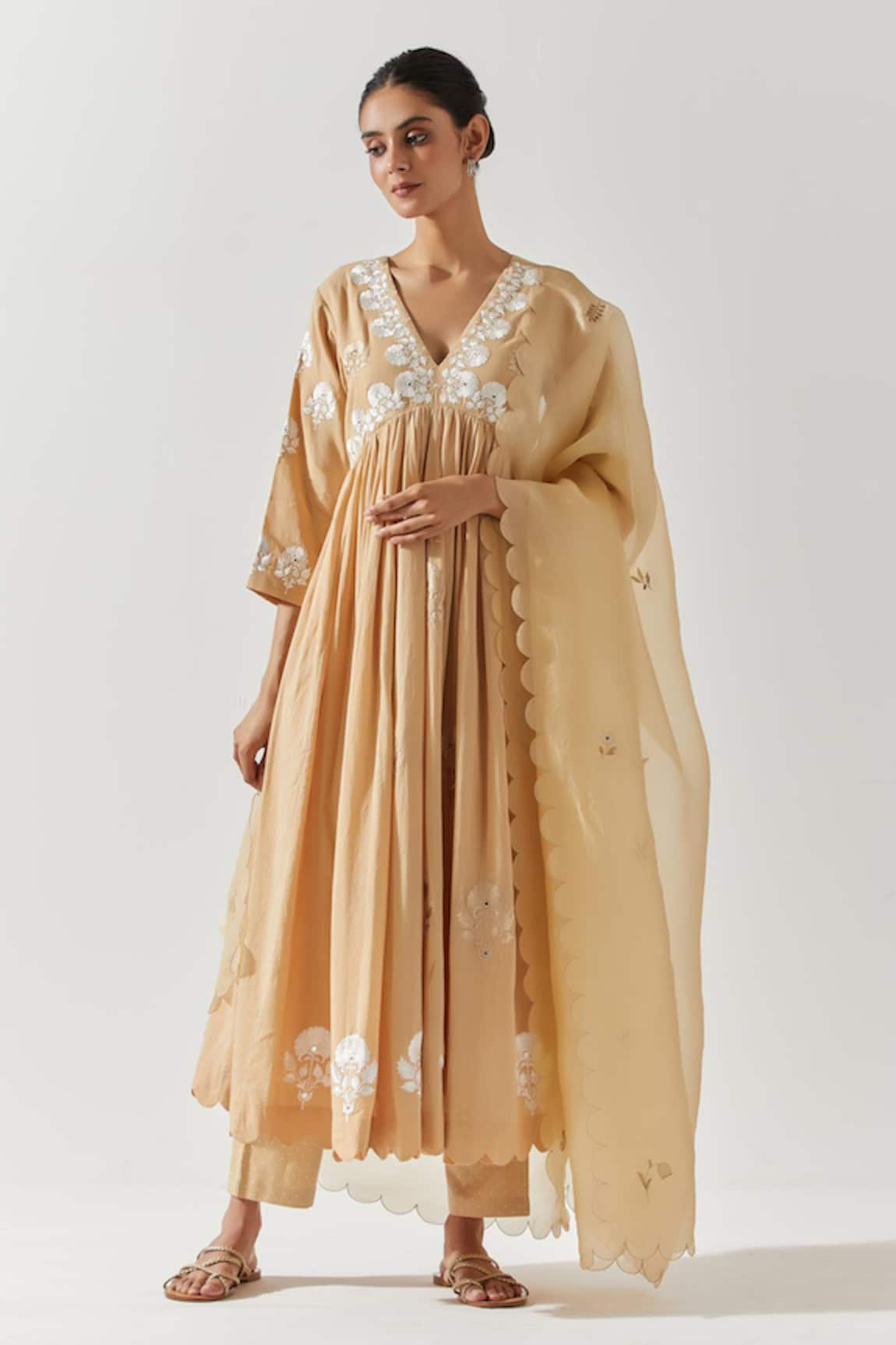 Label Earthen Floral Embroidered Anarkali With Pant