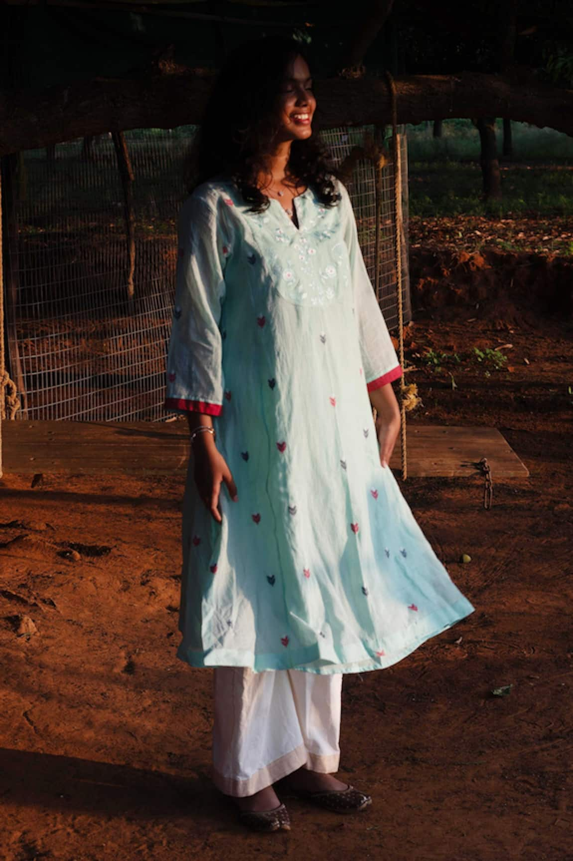 Label Earthen Floral Embroidered Kurta With Pant