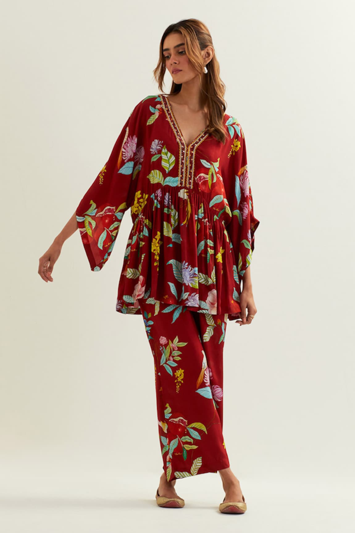 Label Earthen Maia Botanic Bloom Print Kaftan With Flared Pant