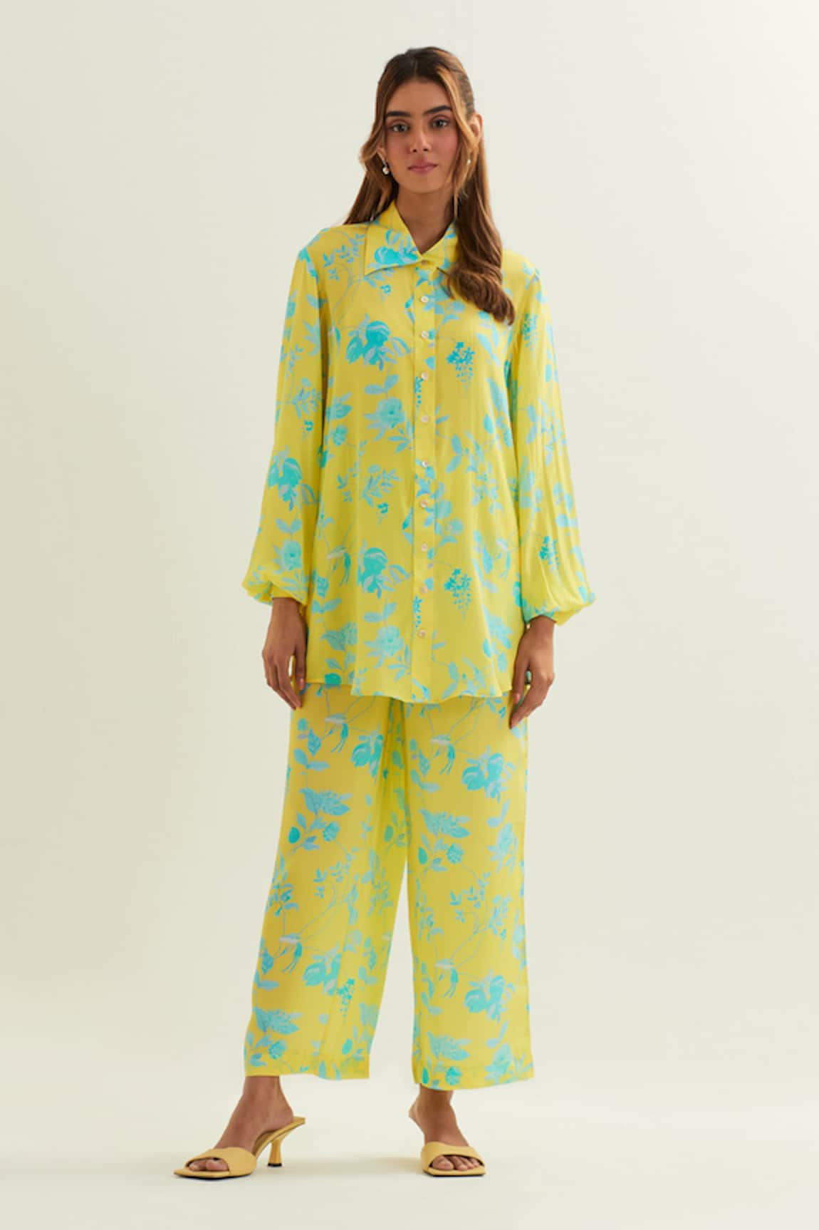 Label Earthen Difoda Iris Print Shirt With Flared Pant