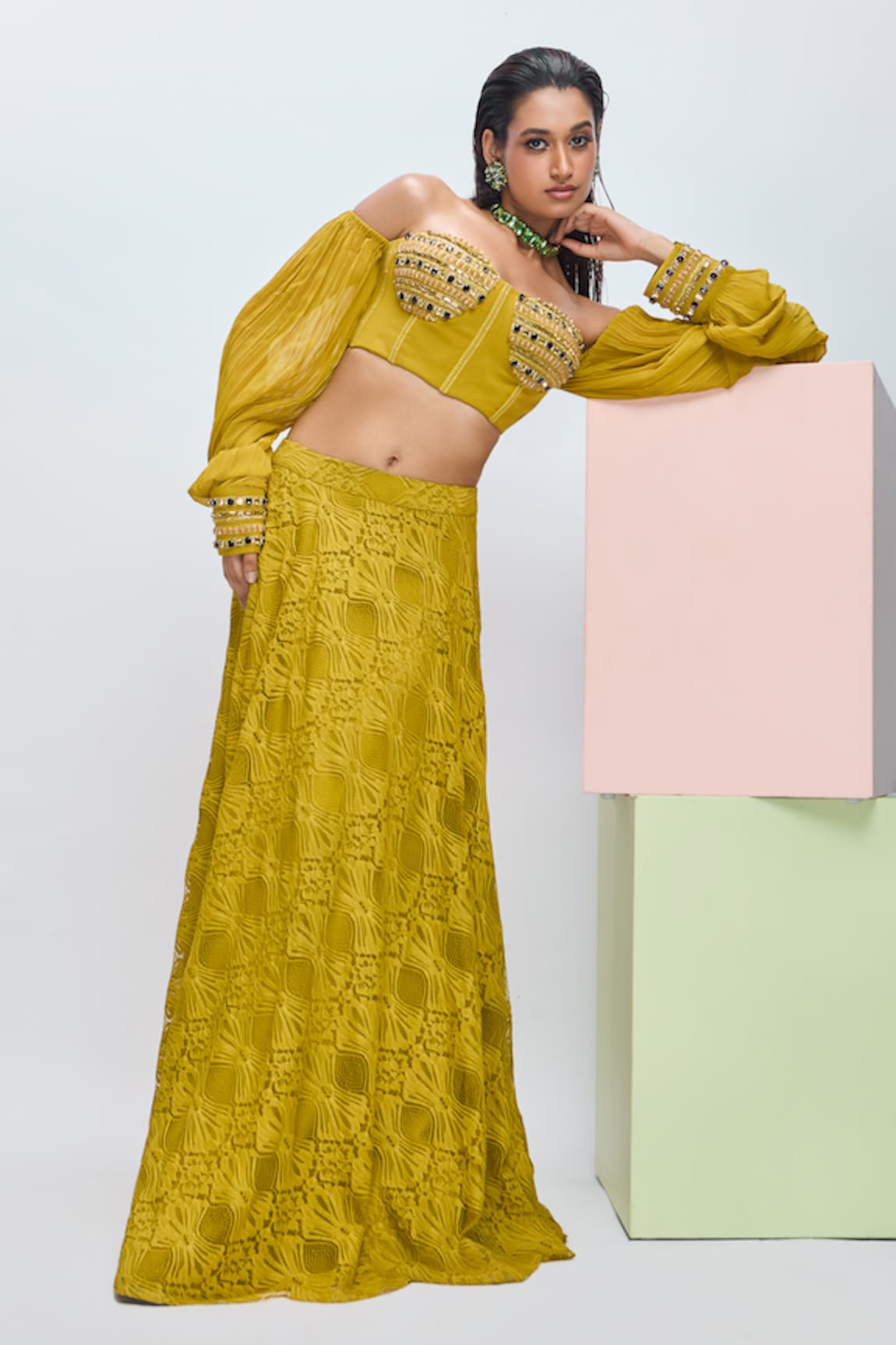 Nirmooha Savannah Lace Embroidered Skirt With Blouse