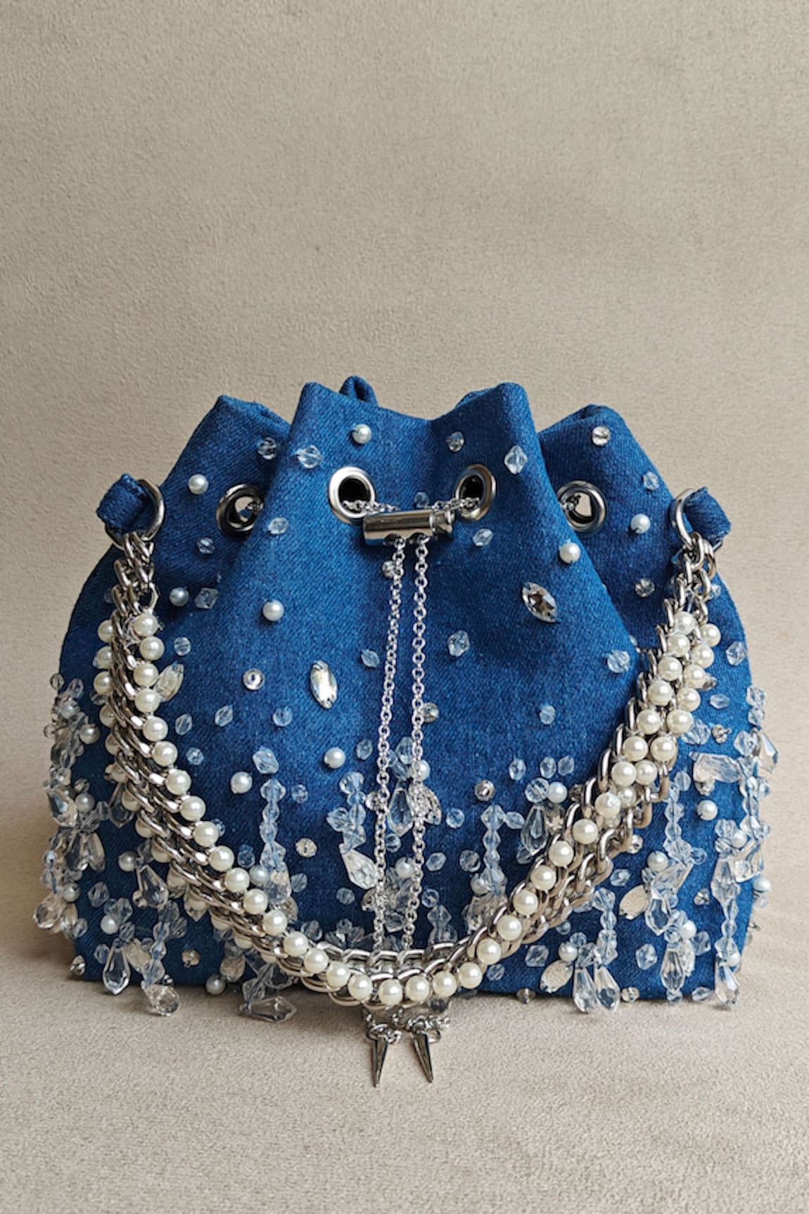 Plode Denim Studded Bucket Bag