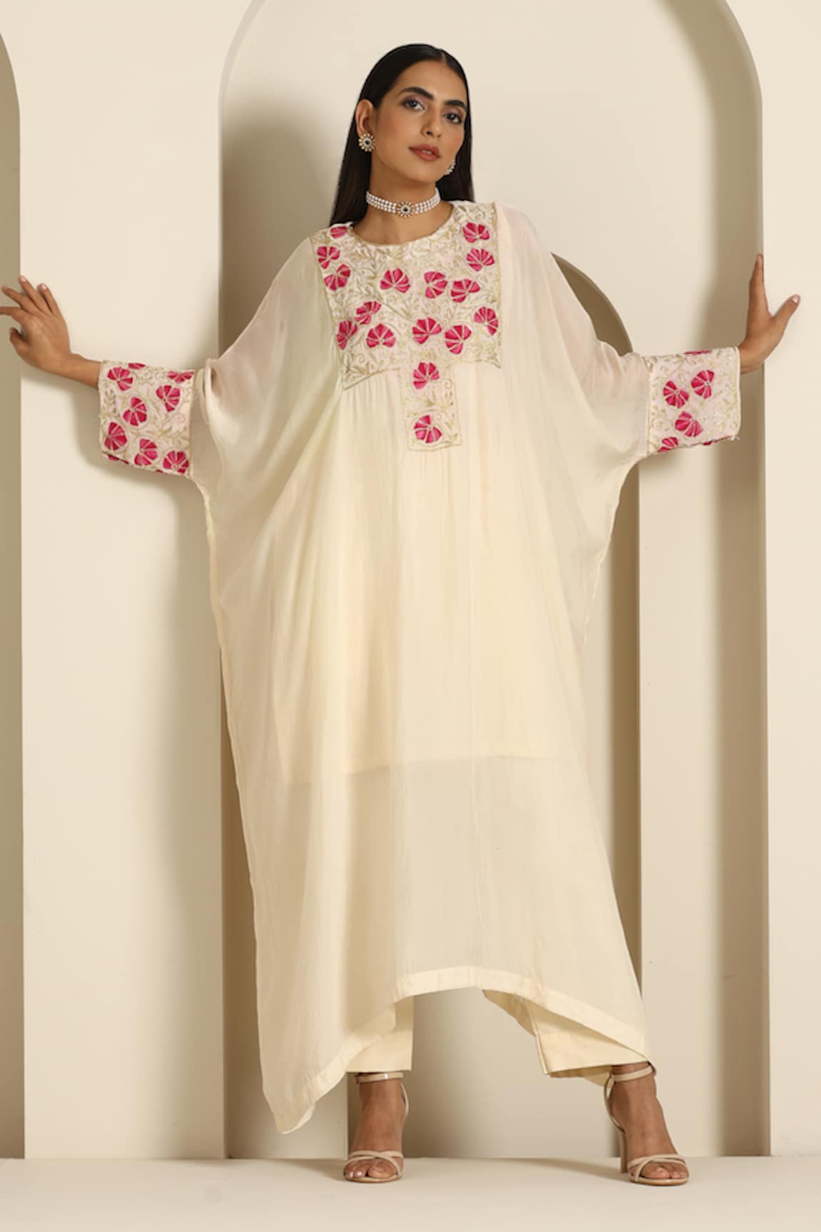 Wazir C Thread Embroidered Kaftan Pant Set