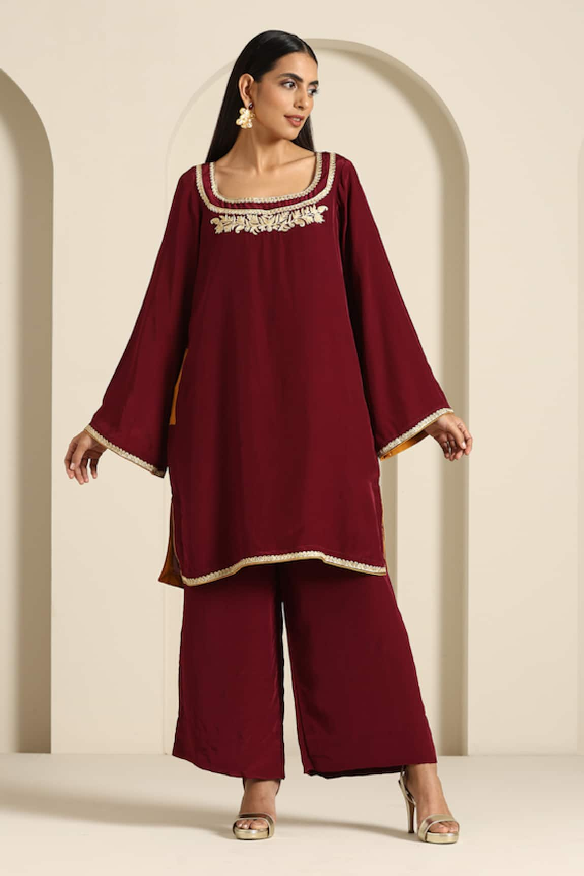 Wazir C Aari Embroidered Kurta With Flared Pant