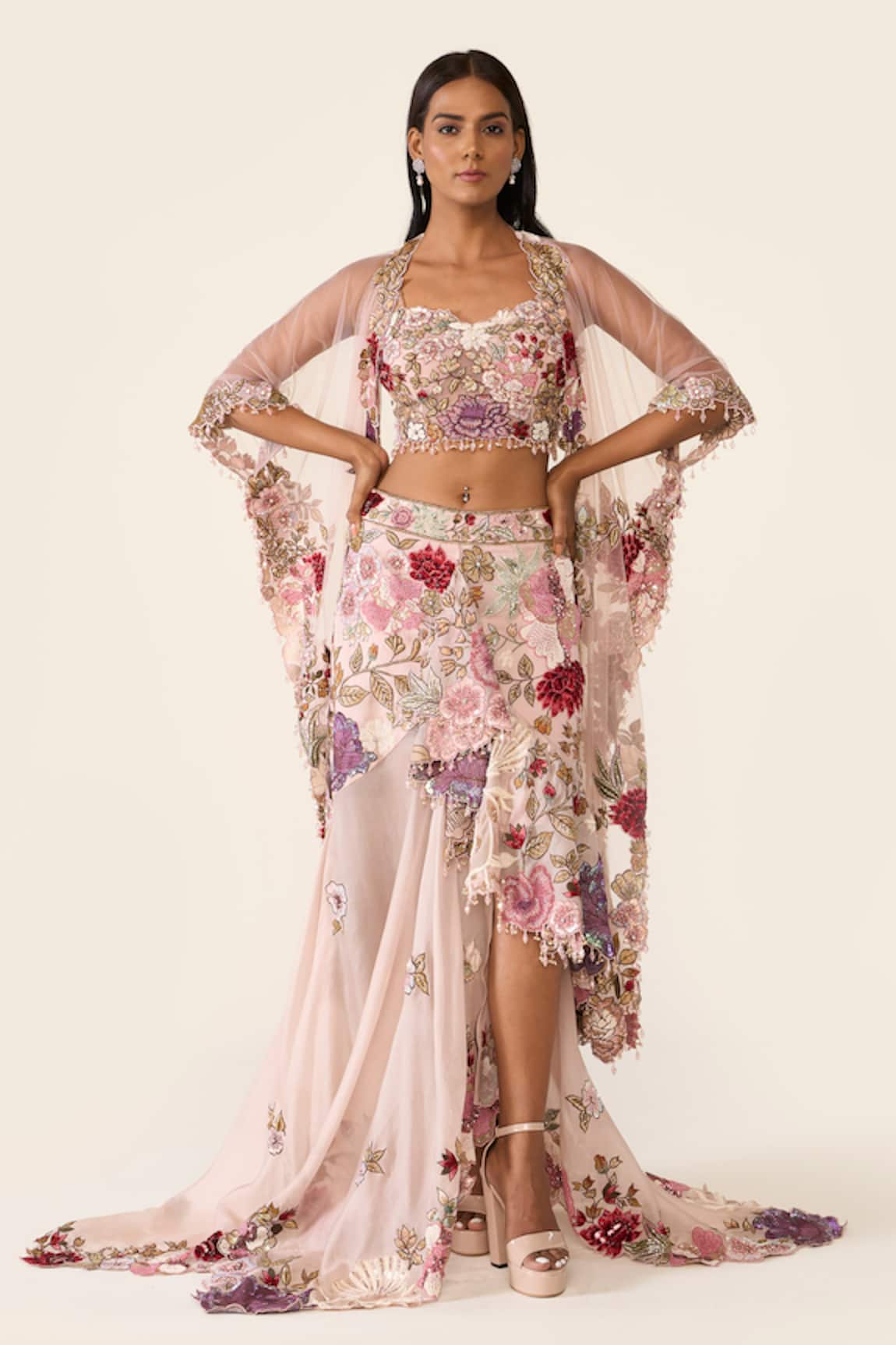 Varun Bahl Floral Embroidered Net Cape