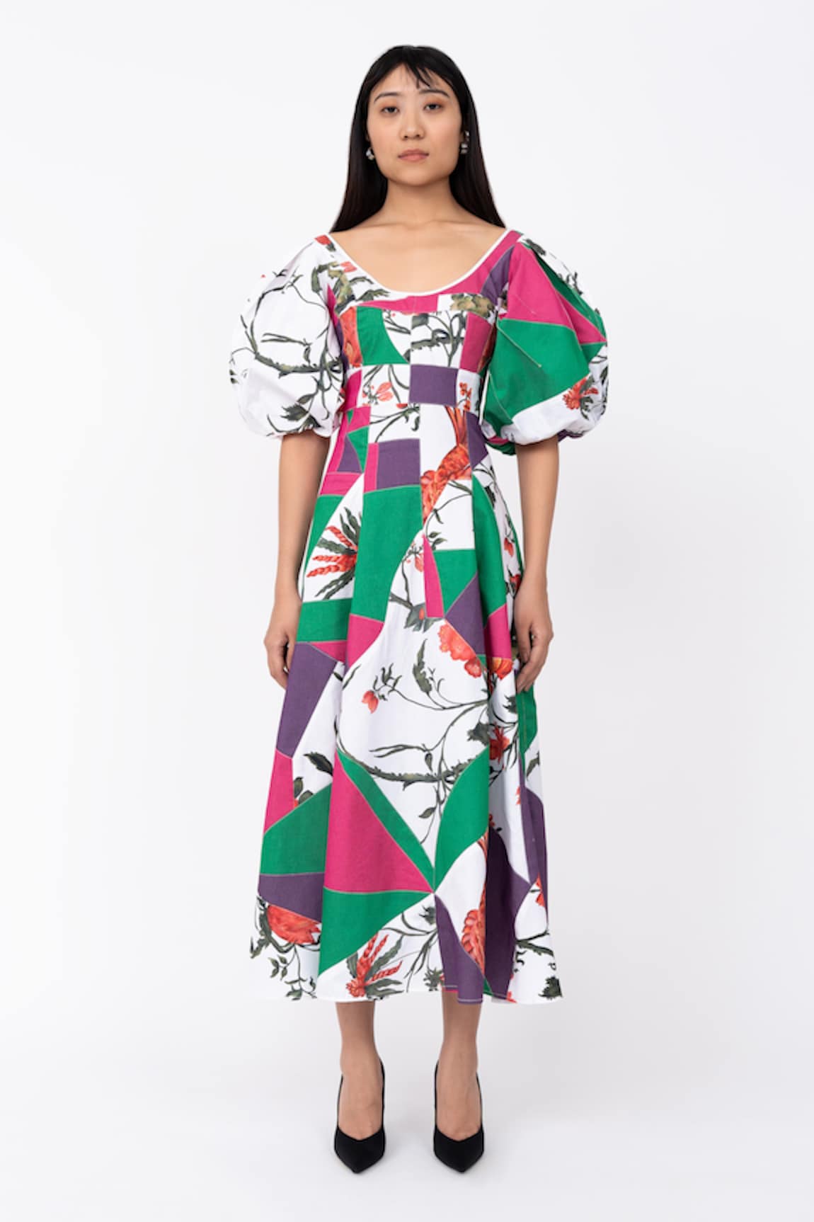 Leh Studios Repurpose Mantle Floral Print Cotton Dress