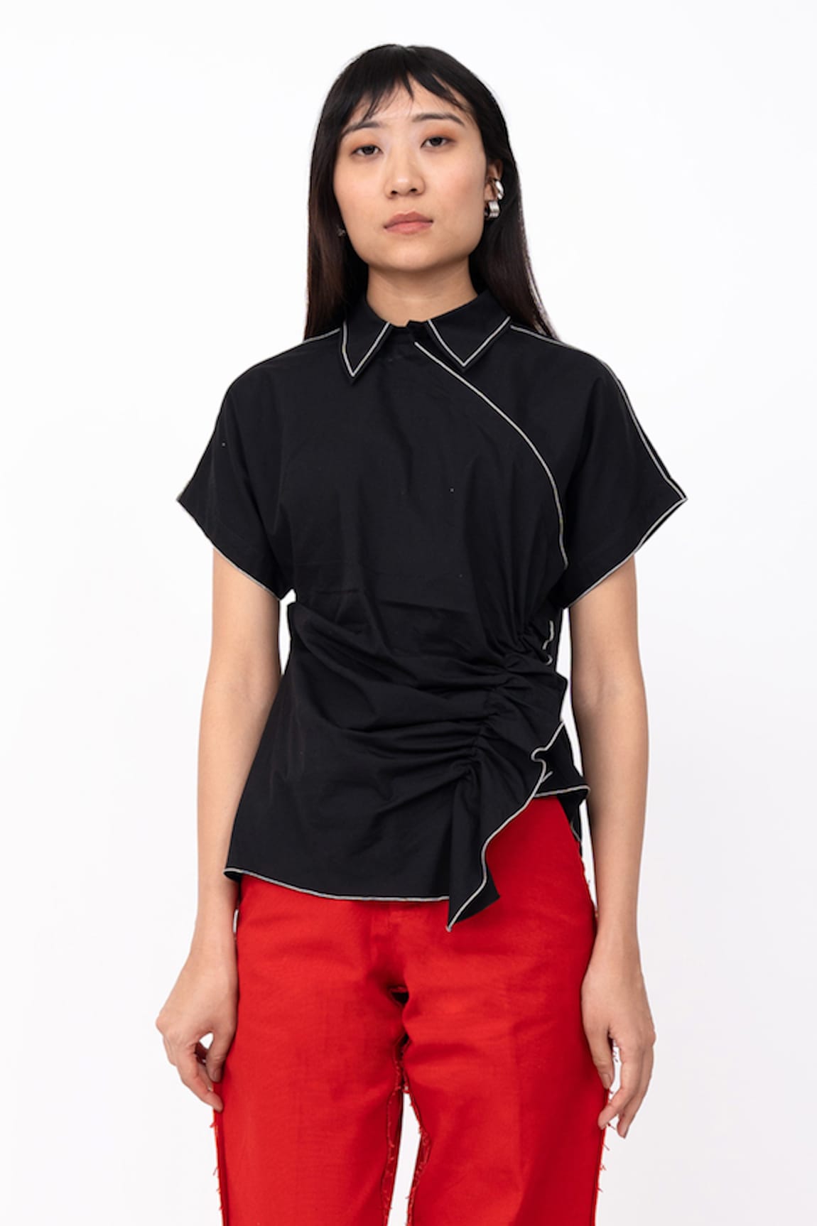 Leh Studios Half Placket Asymmetric Scrunch Top