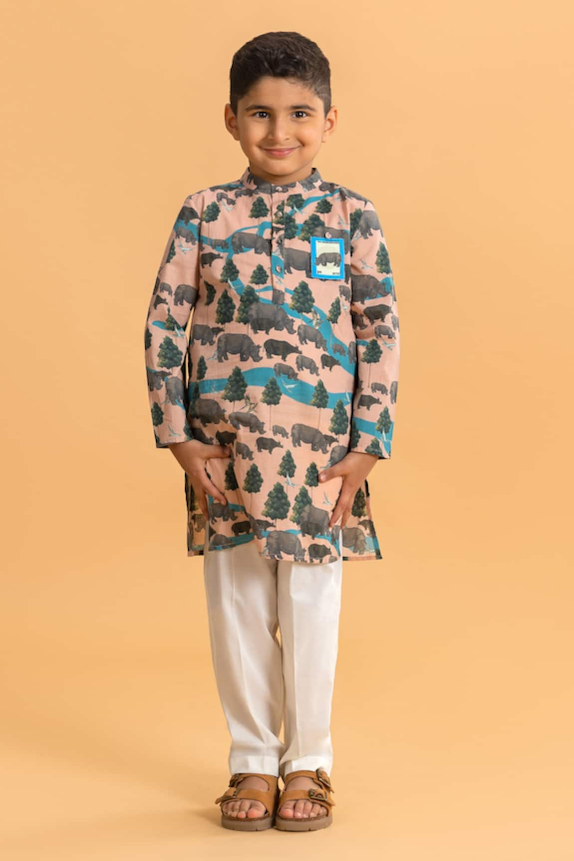 Ankid Rhinoceros Print Straight Kurta & Pyjama Set