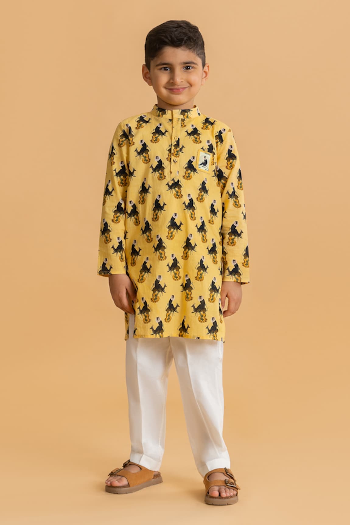 Ankid Monkey Print Straight Kurta & Pyjama Set