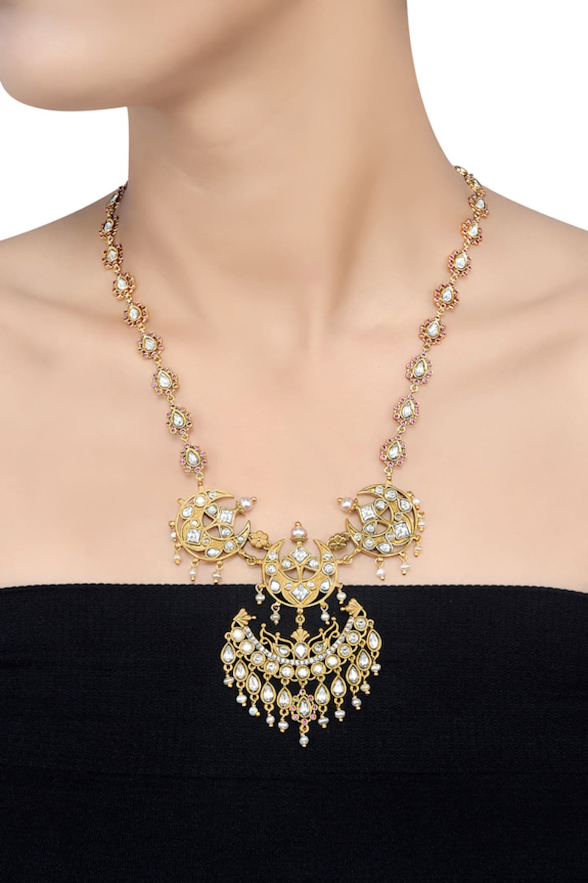 Tribe Amrapali Malaya Stone Studded Half Moon Necklace