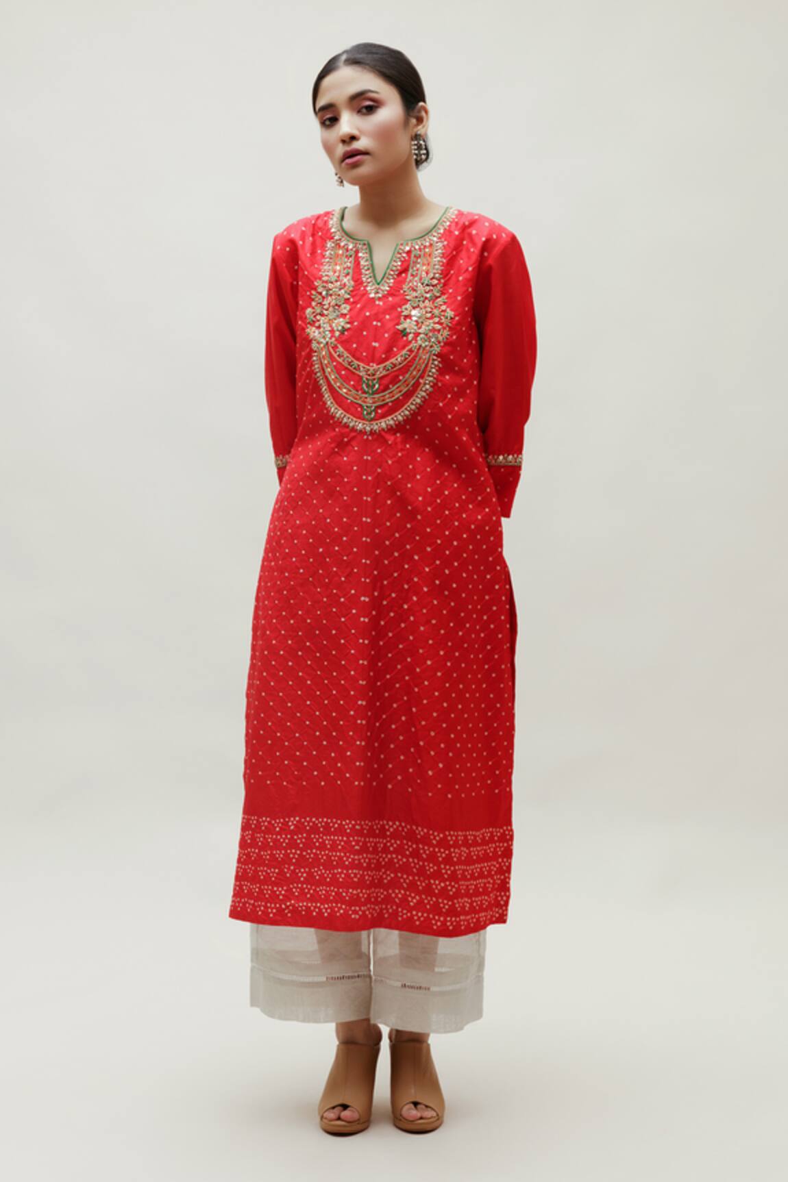 Naina Jain Sarah Hand Embroidered Yoke Long Kurta