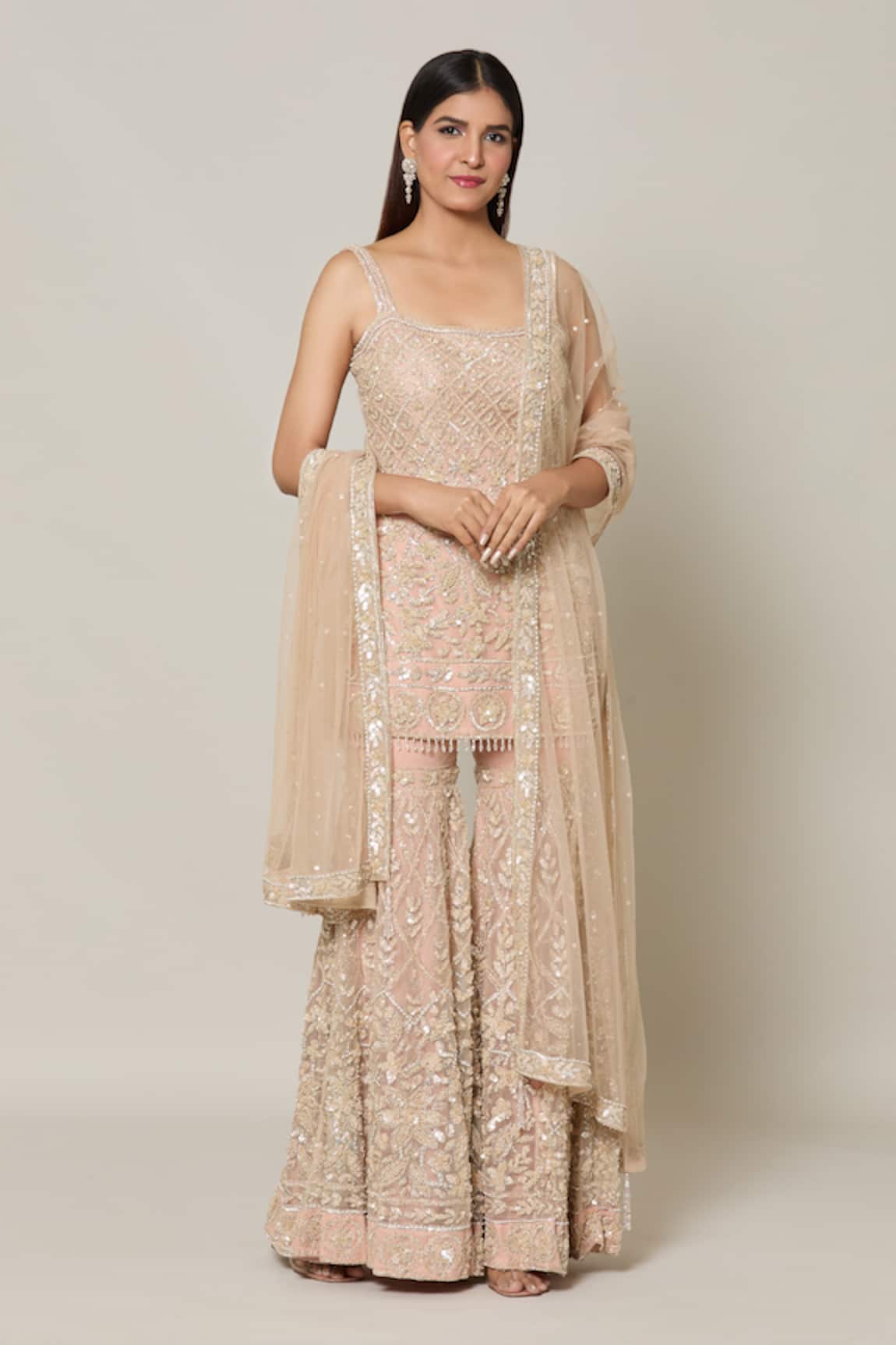 Samyukta Singhania French Bloom Sequin Embroidered Kurta Sharara Set
