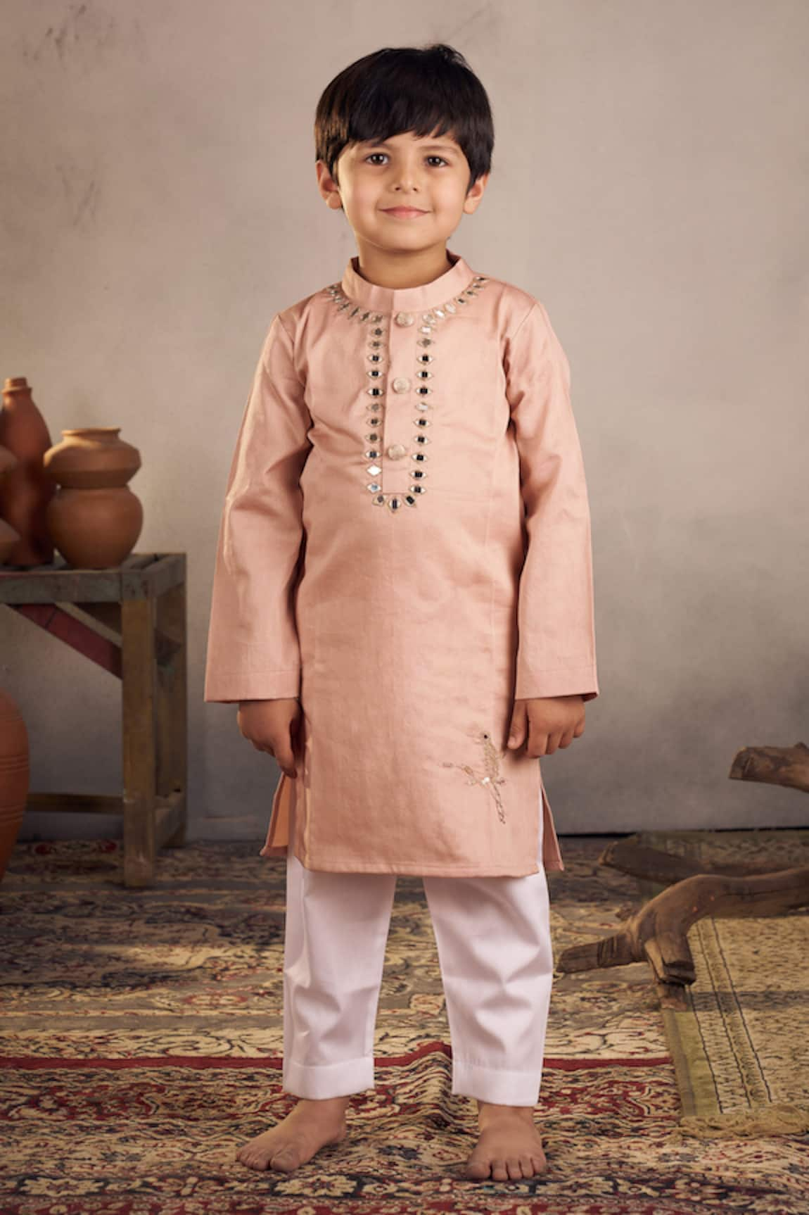 Vivedkids Bird Mirror Embroidered Kurta With Pyjama