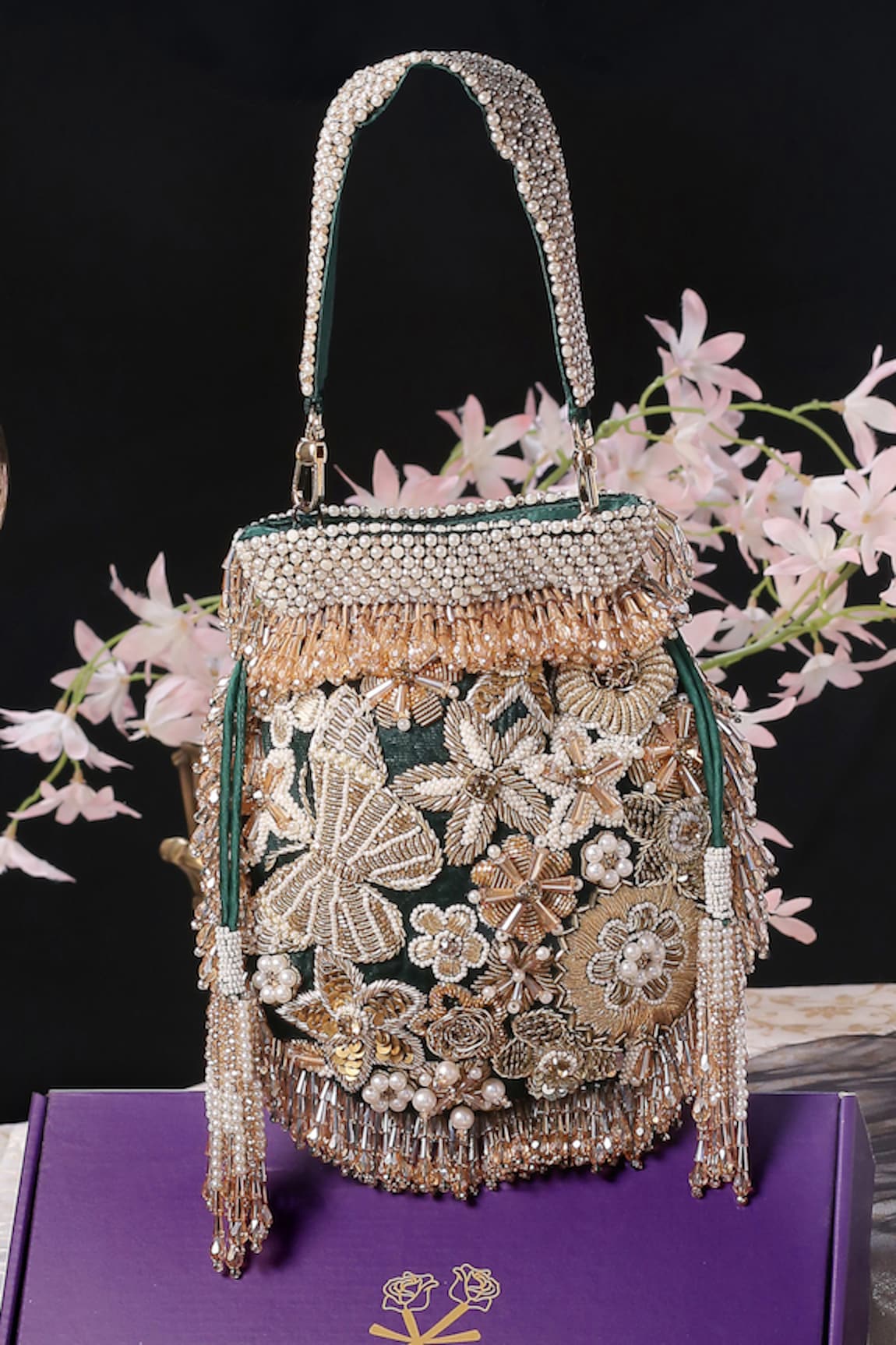 KAVANAH Magnolia Embroidered Potli With Detachable Handle