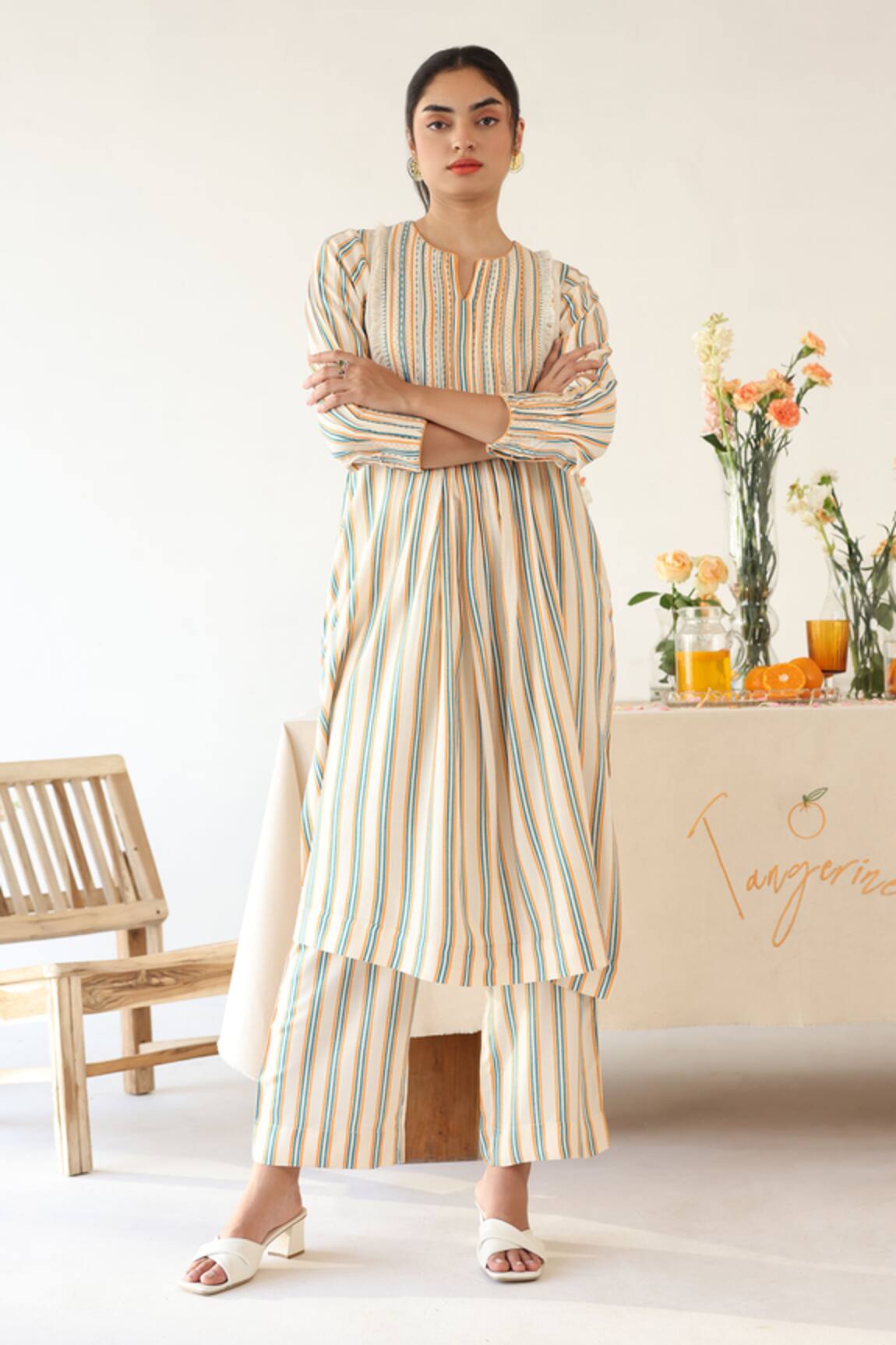 Baise Gaba Sepia Stripe Print Kurta With Pant 