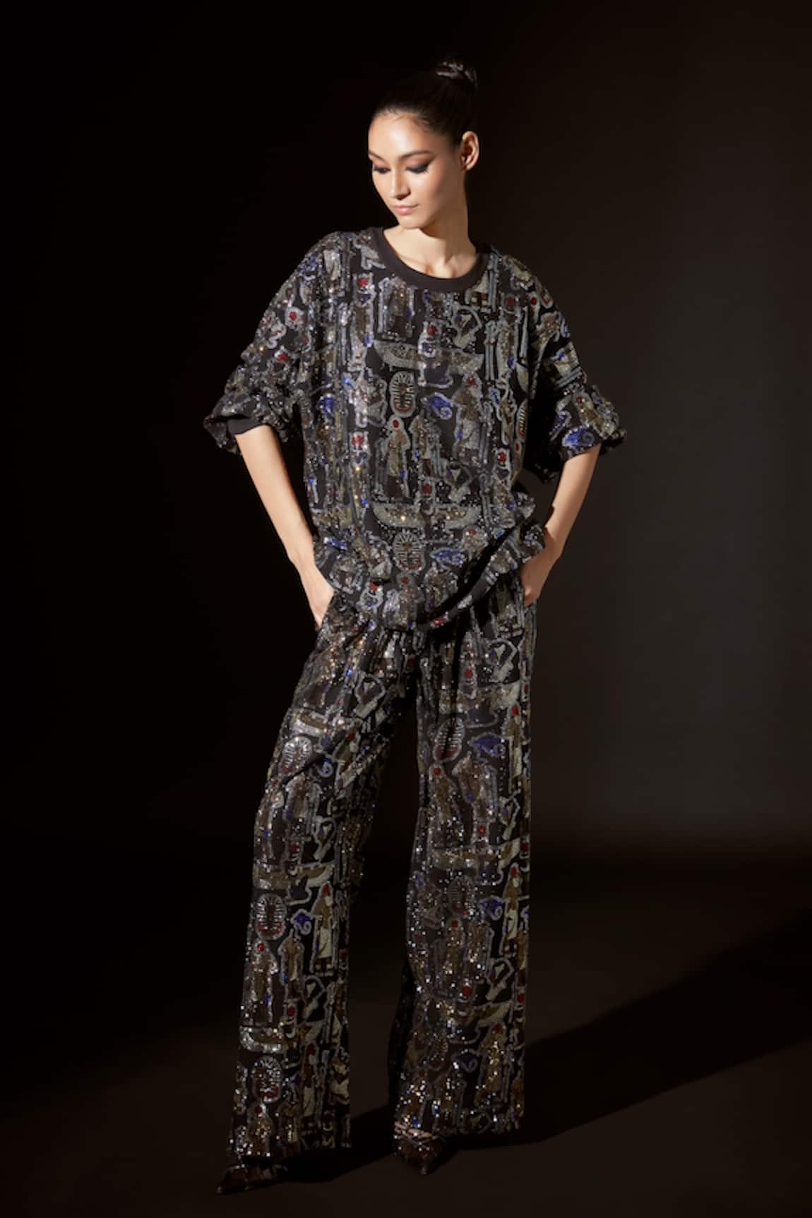 Itrh Egyptian Enigma Crystal Embellished Sweatshirt& Baggy Pant Set