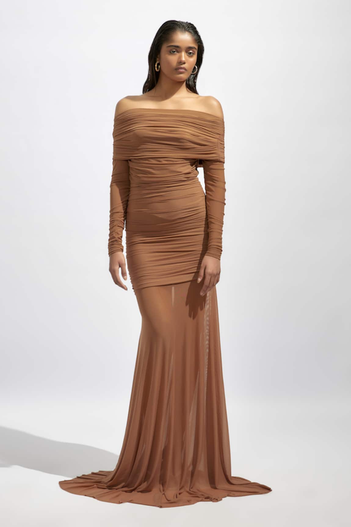 Deme By Gabriella Solid Ruched Off-Shoulder Dress