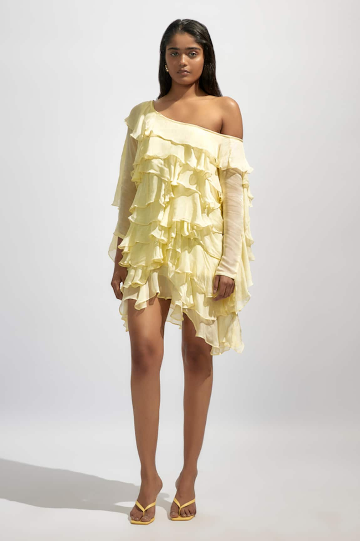 Deme by Gabriella Solid Ruffled One-Shoulder Short Dress