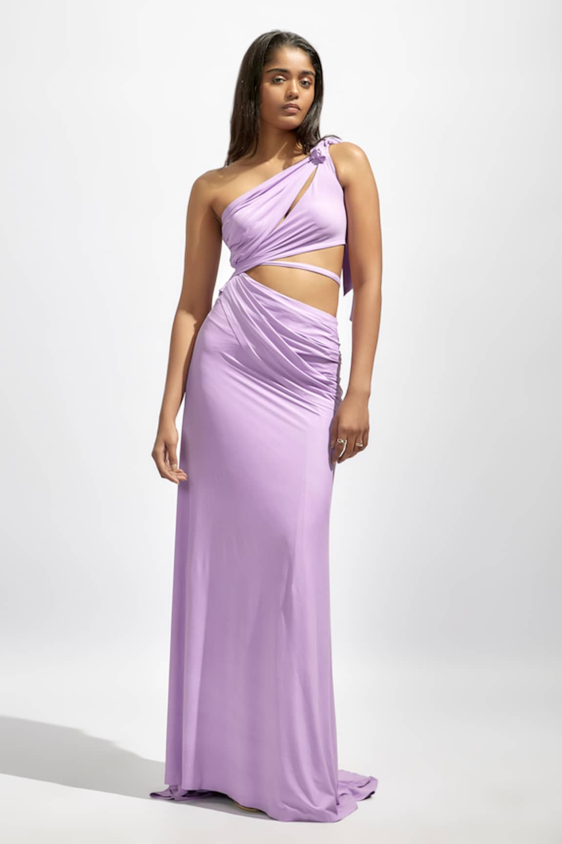 Deme by Gabriella Solid One-Shoulder Draped Dress