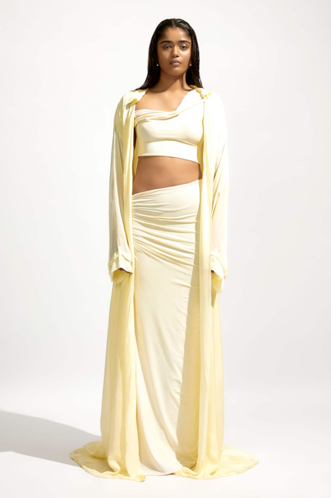 Deme by Gabriella Solid Cape With Long Skirt Set