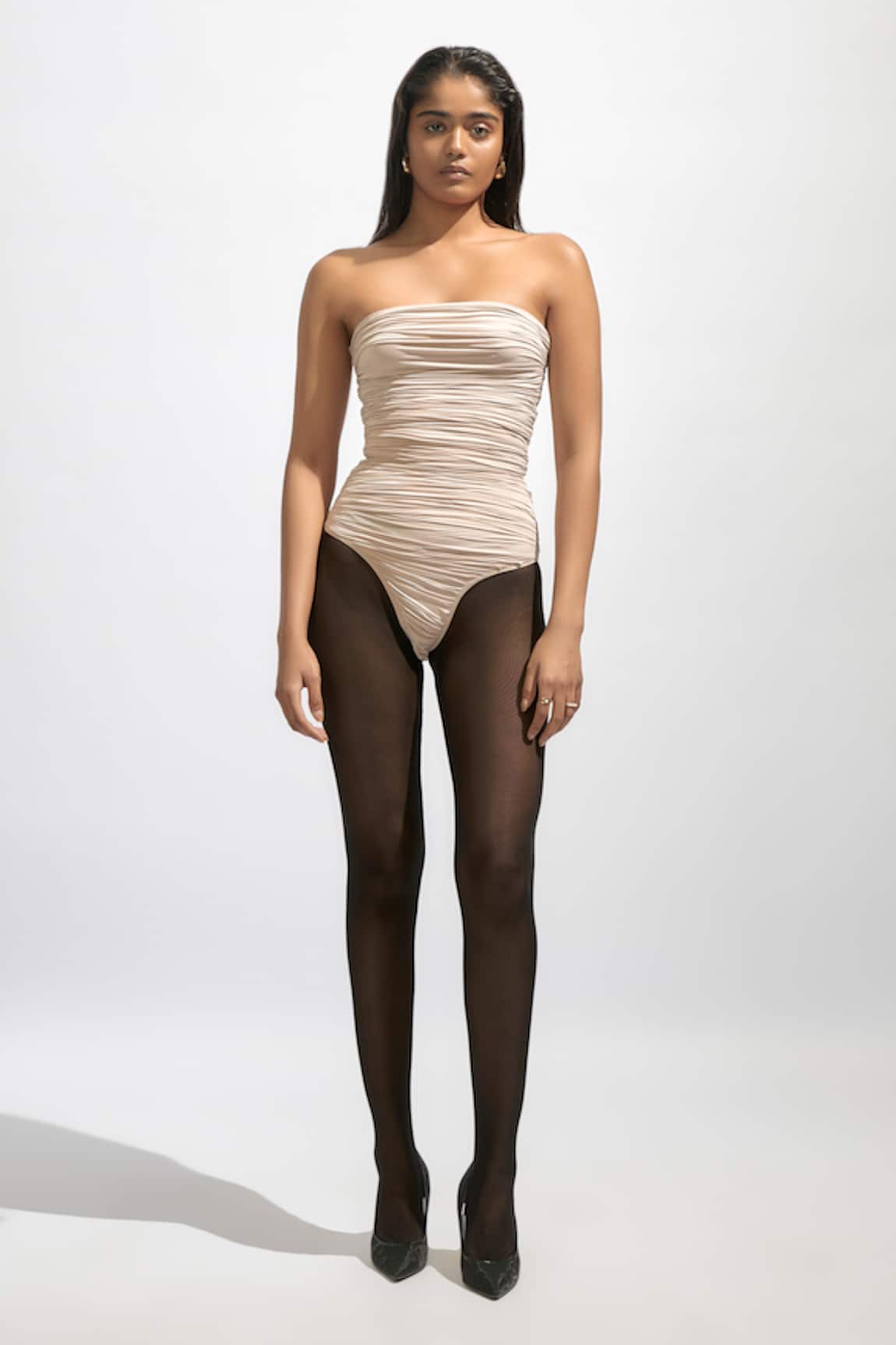 Deme by Gabriella Solid Ruched Tube Bodysuit