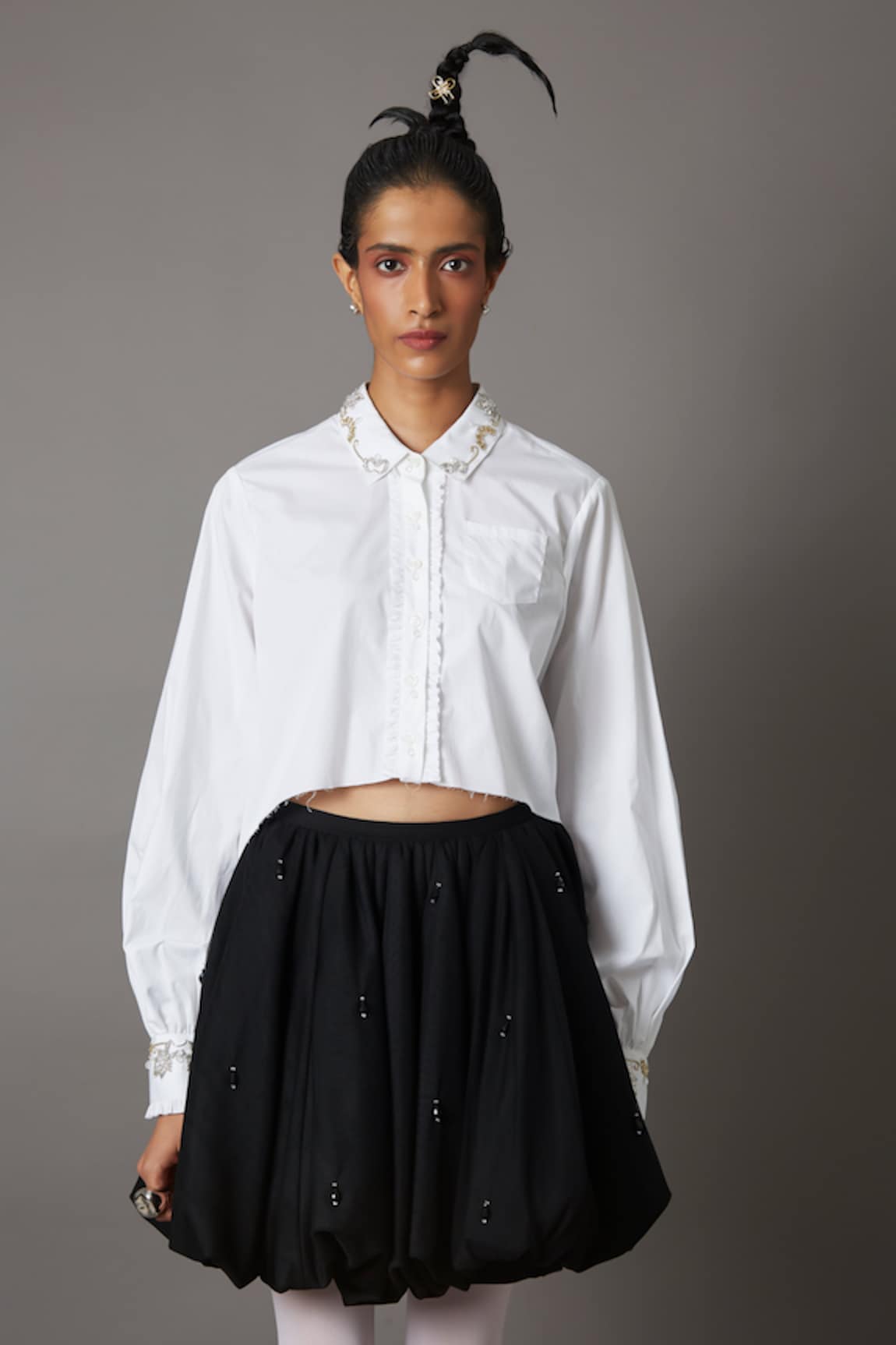 Quod Collar Embroidered Cropped Shirt