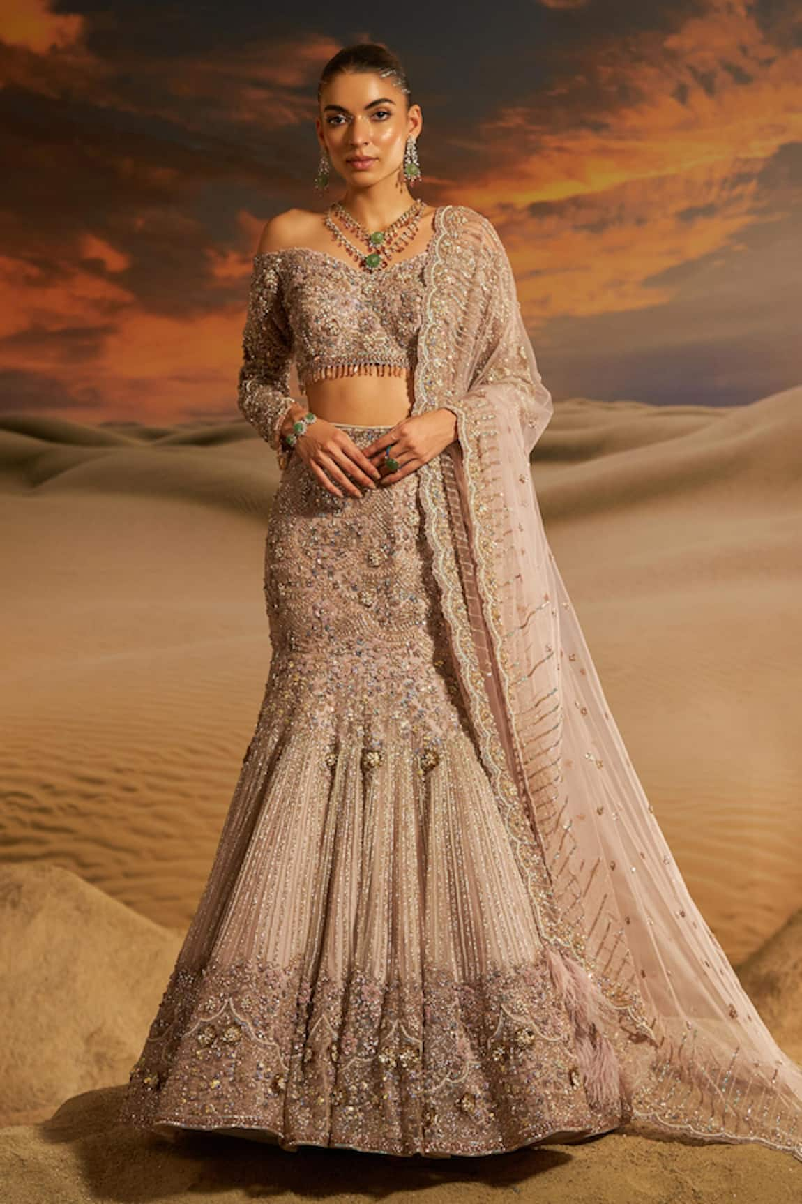 Label Disha Arora Zahra Sequin Embroidered Fish Cut Lehenga Set