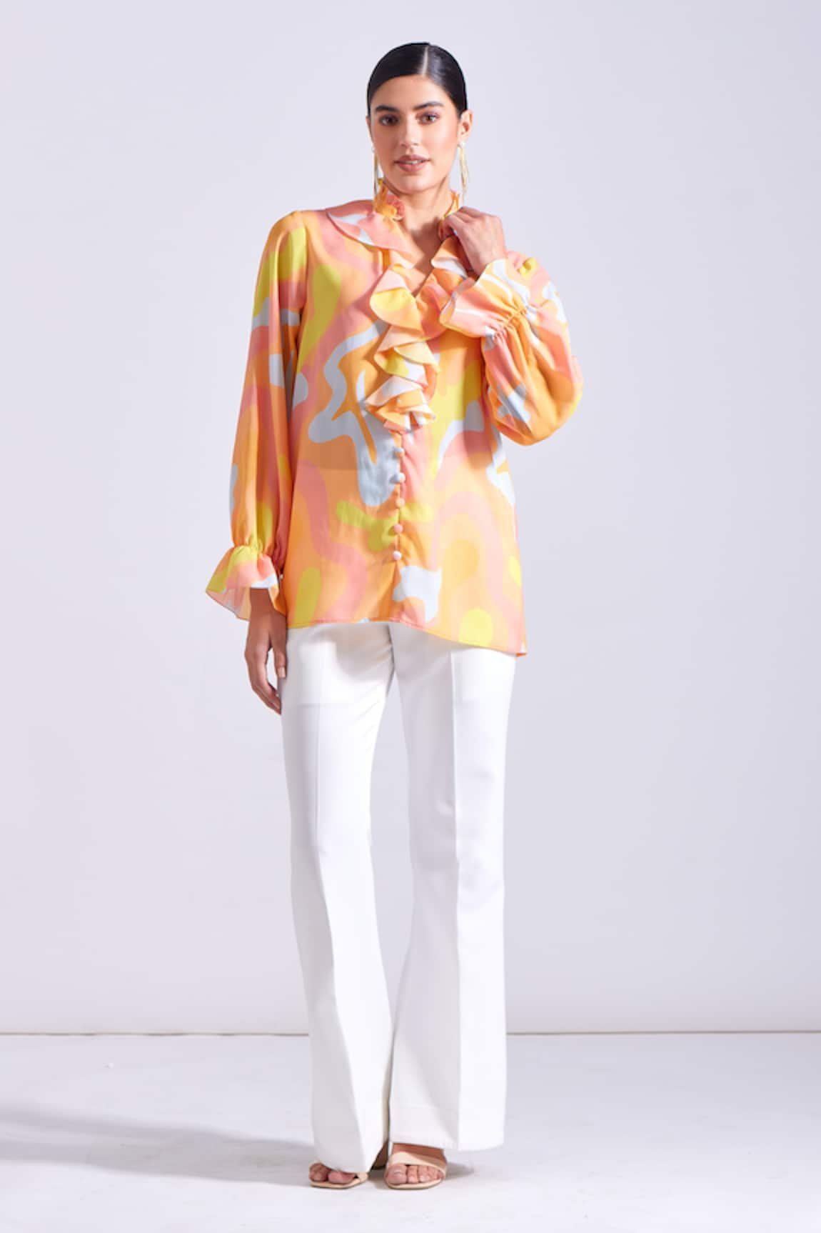 Zosia Leon Abstract Print Ruffled Shirt