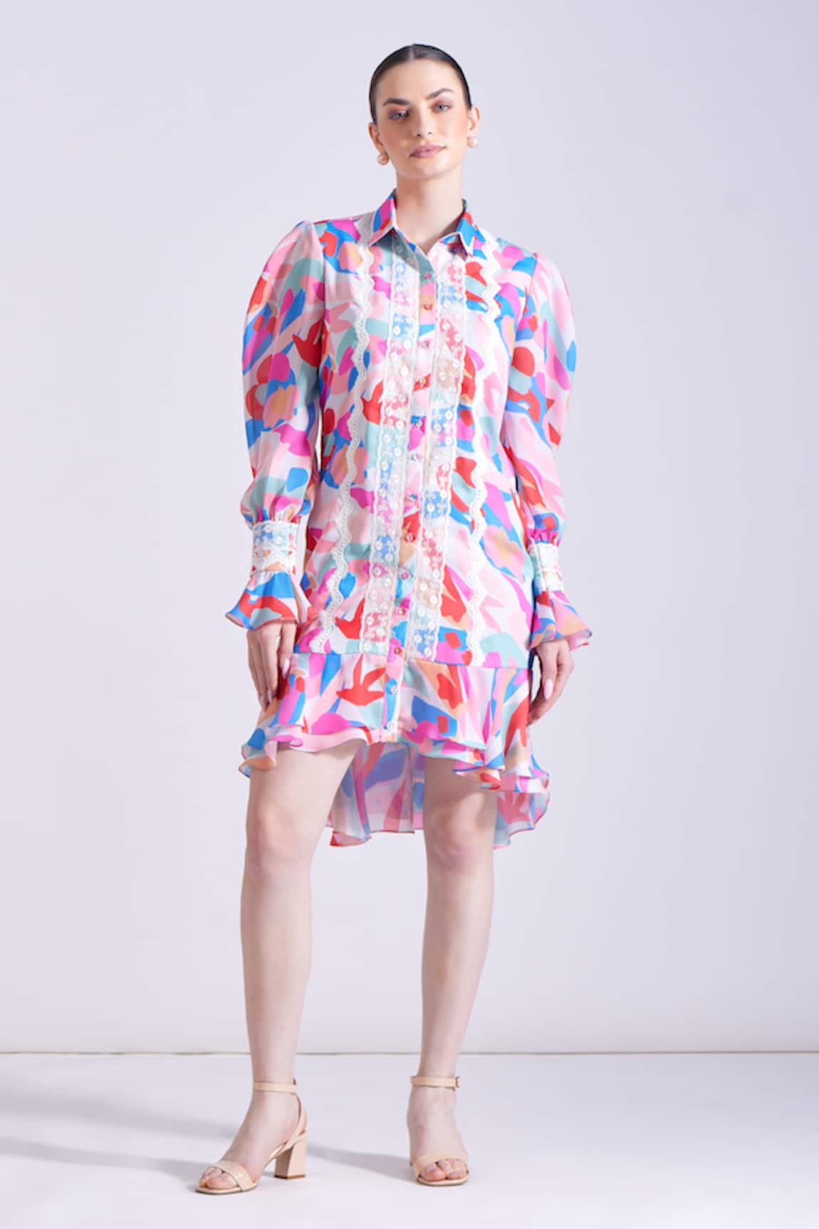Zosia Morjim Floral Abstract Print Shirt Dress