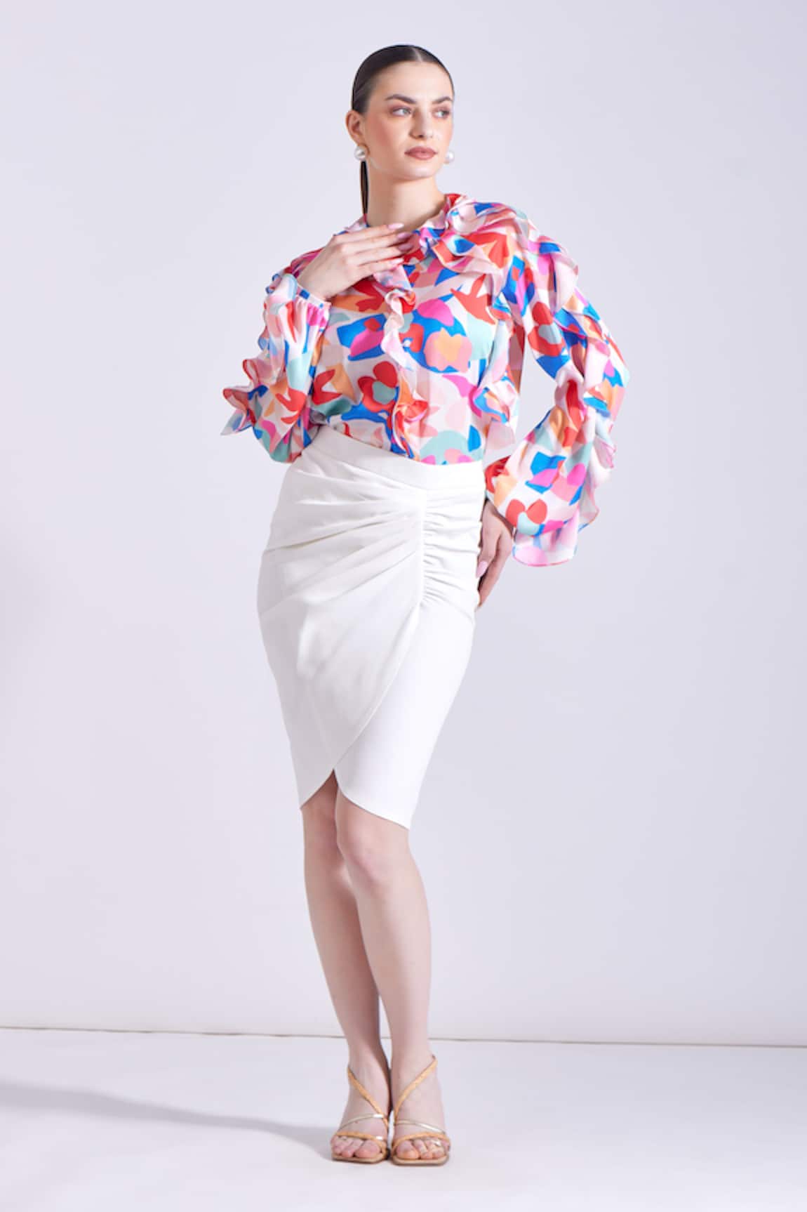 Zosia Lucia Printed Draped Shirt & Skirt Set