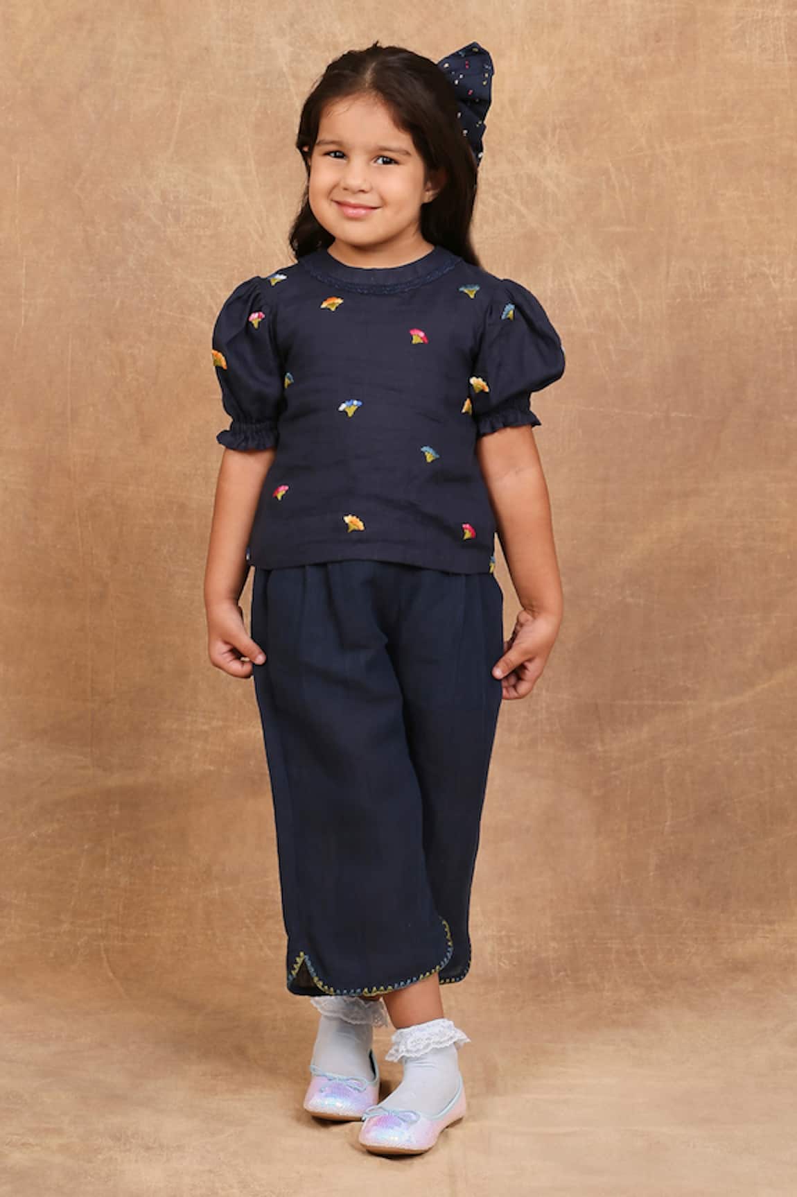 The Right Cut Floral Embroidered Puffed Sleeve Top & Pant Set